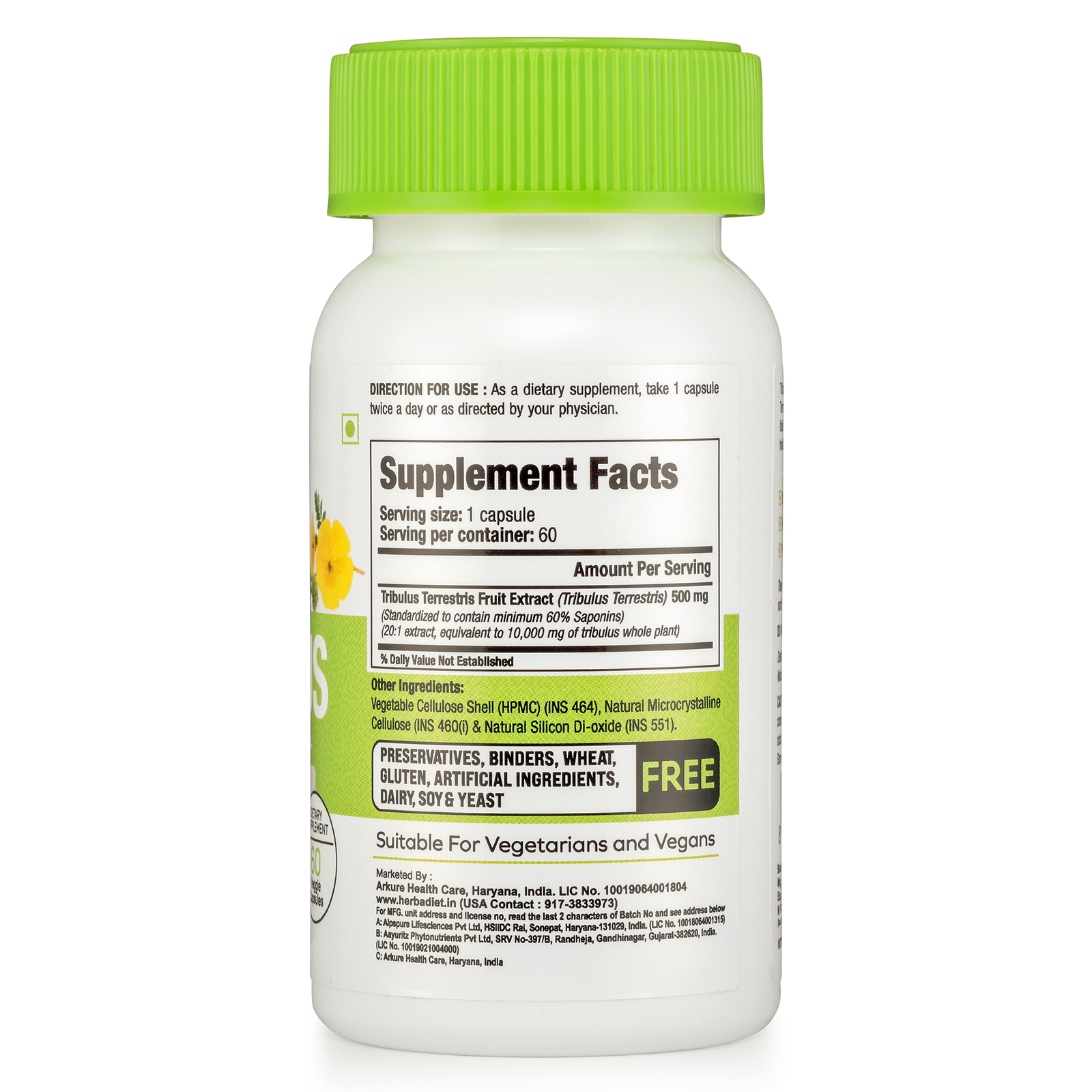 Tribulus Terrestris Extract Capsules 60% Saponins STRONG Effective Muscle Boost