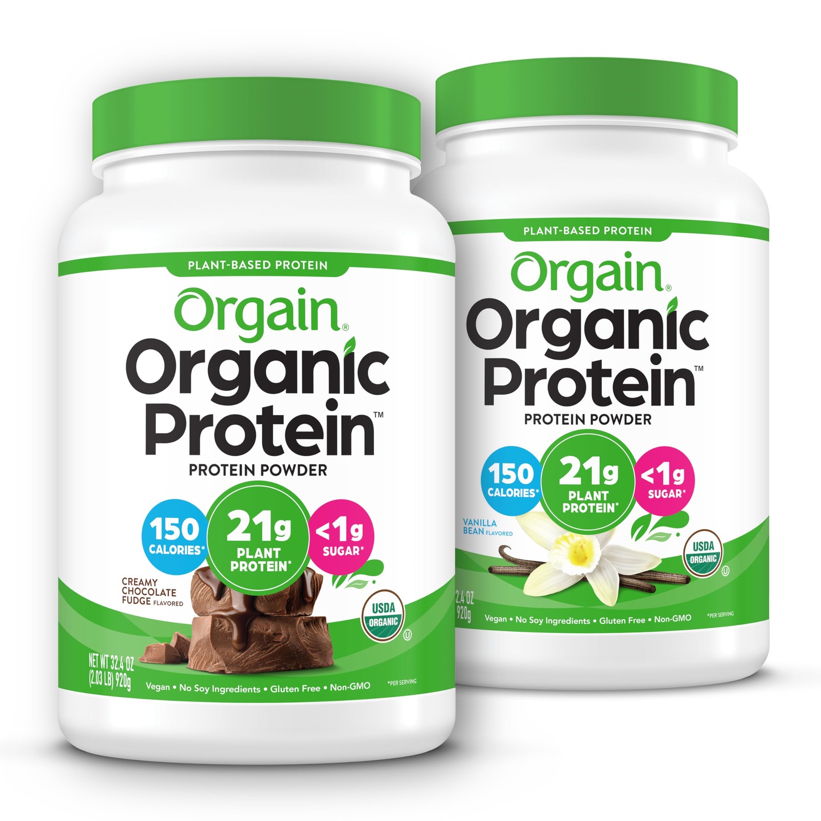 Orgain Organic Vegan Protein Powder, Vanilla Bean + Chocolate Fudge – 21g Plant