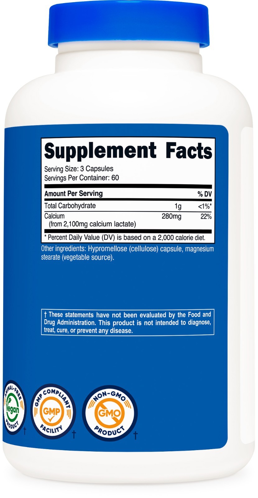 Nutricost Calcium Lactate, 180 Capsules, 60 Servings, 2100mg Calcium Lactate