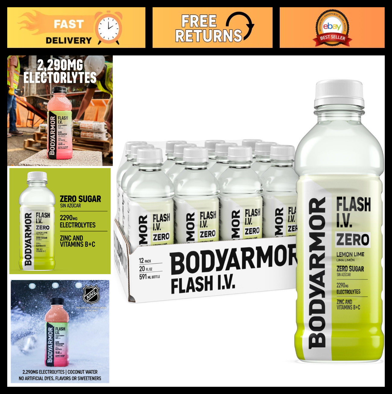 Zero Sugar Electrolyte Drink, Lemon Lime Hydration Beverage, 20 Fl Oz, Pack of 1