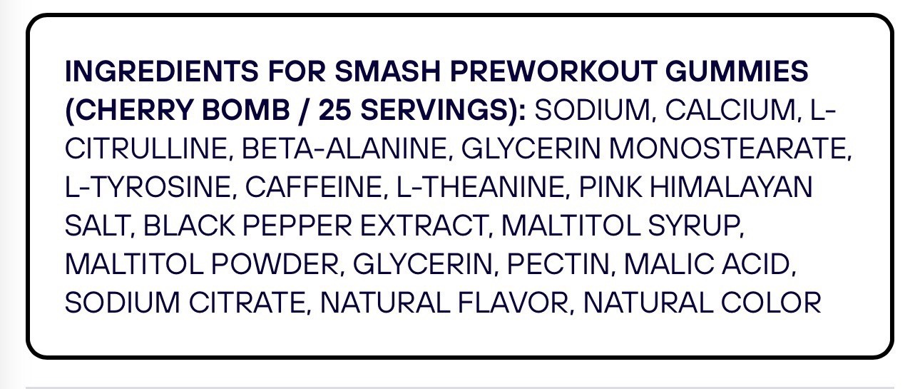 Smash Pre Workout Gummies Cherry Bomb 25 Servings Seal Pack