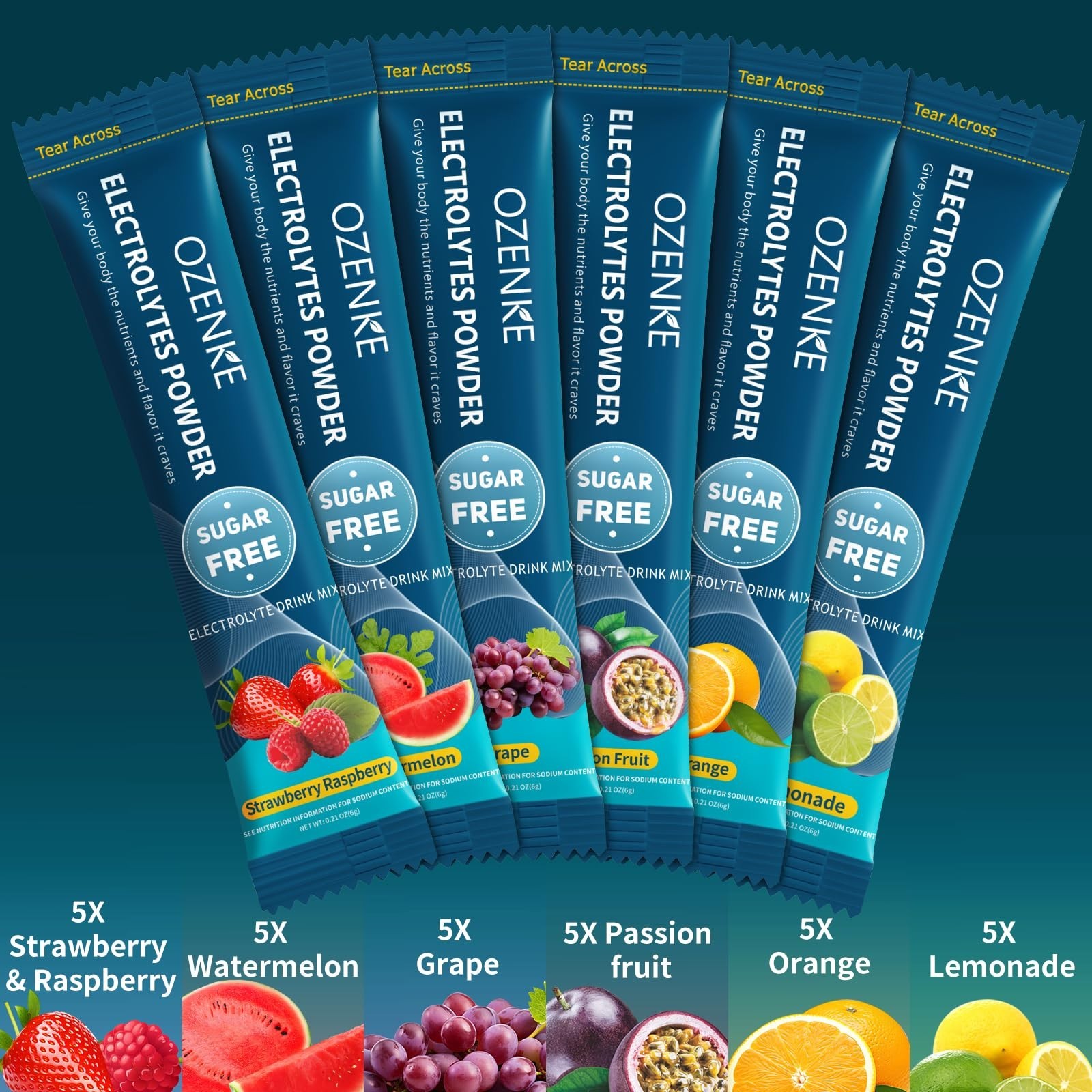 Sugar-Free Electrolyte Powder Packets – 30 Sticks, Hydration Drink Mix, 6 Flavor