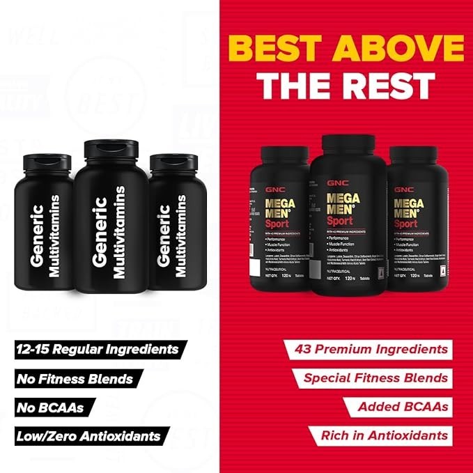 GNC MEGA MEN SPORT Multivitamin 43 Premium Ingredients Sports,BCAA&Antiox-120Tab