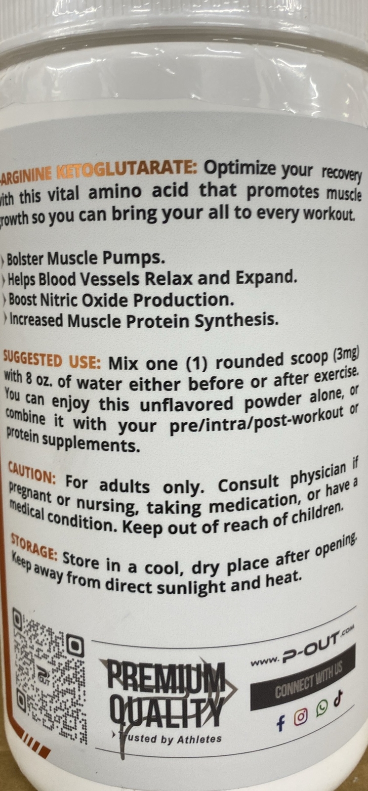 P-Out Performance Series L-Arginine 3000mg – 134 Servings, Made in USA NEW