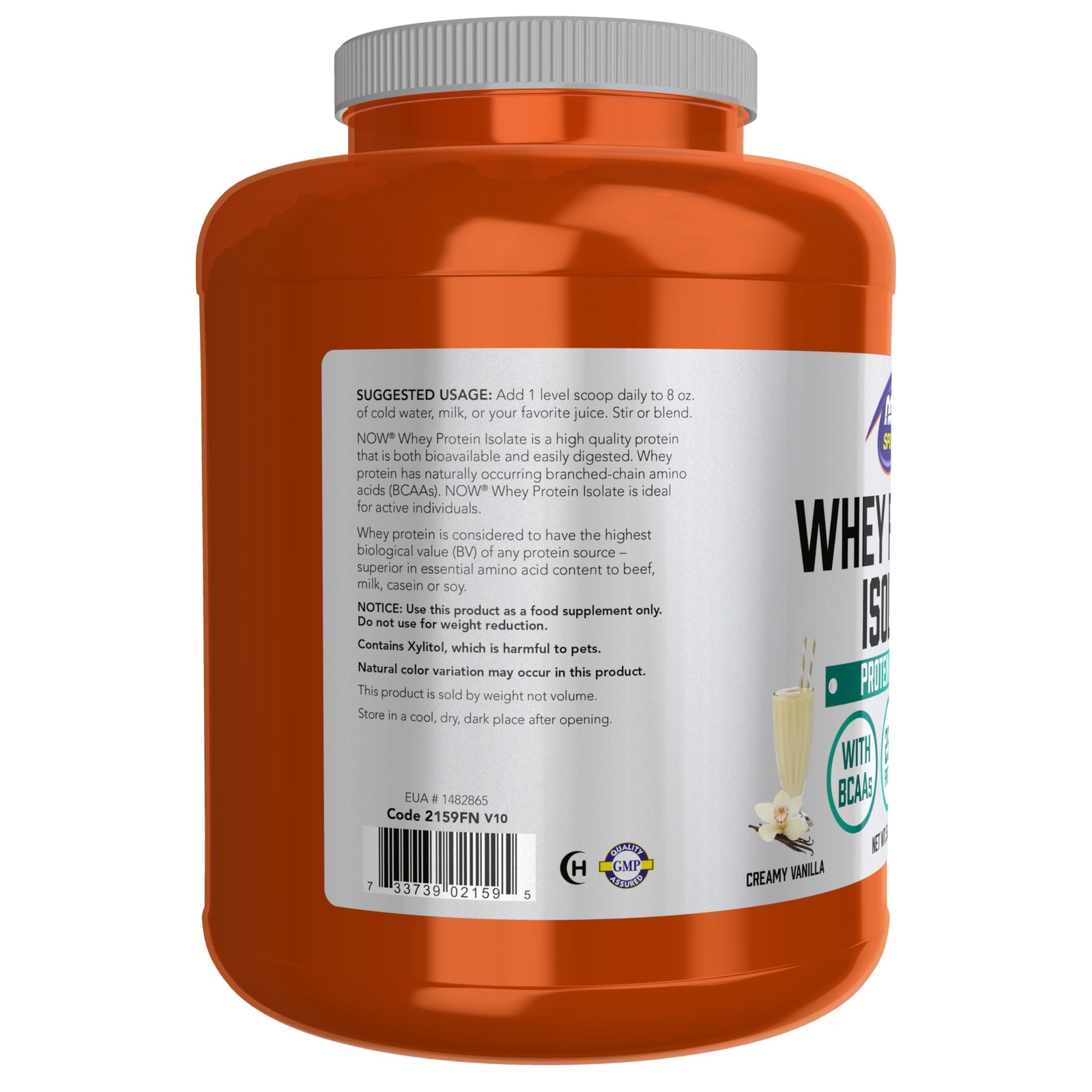NOW Sports Whey Protein Isolate Vanilla 71 Servings 25g Protein BCAAs