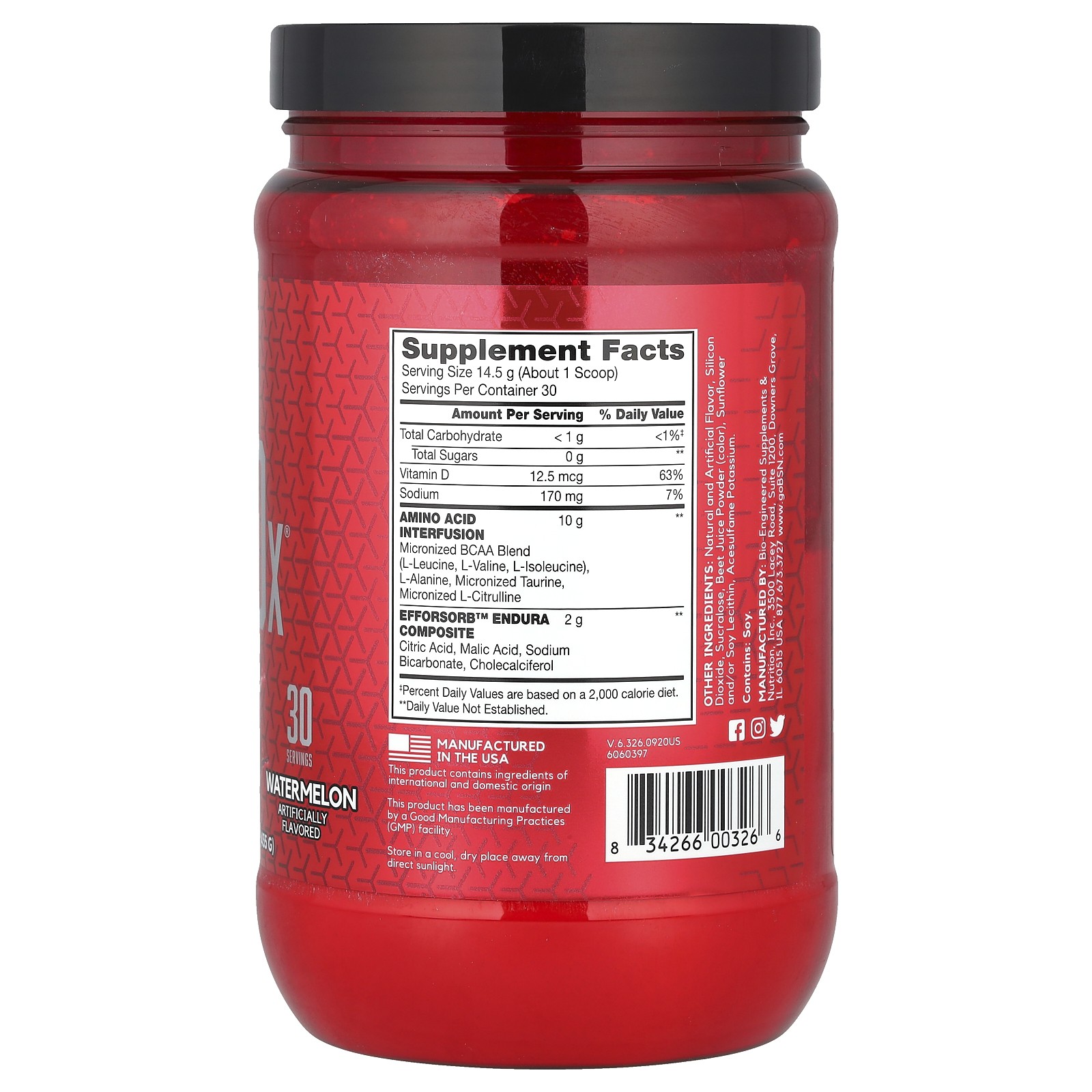 BSN Amino X Effervescent BCAA Formula Watermelon 15 3 oz 435 g GMP Quality