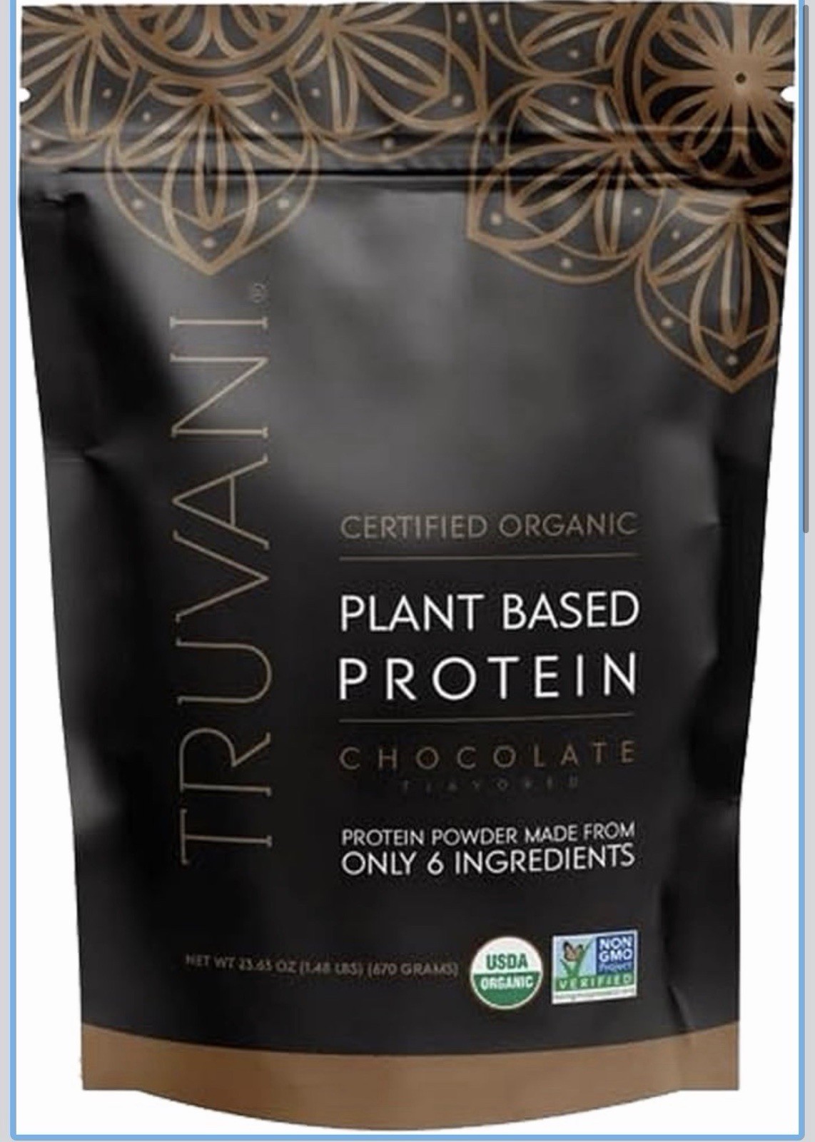 Truvani Organic Plant-Based Protein Powder Chocolate Non-GMO Gluten Free 23.63oz