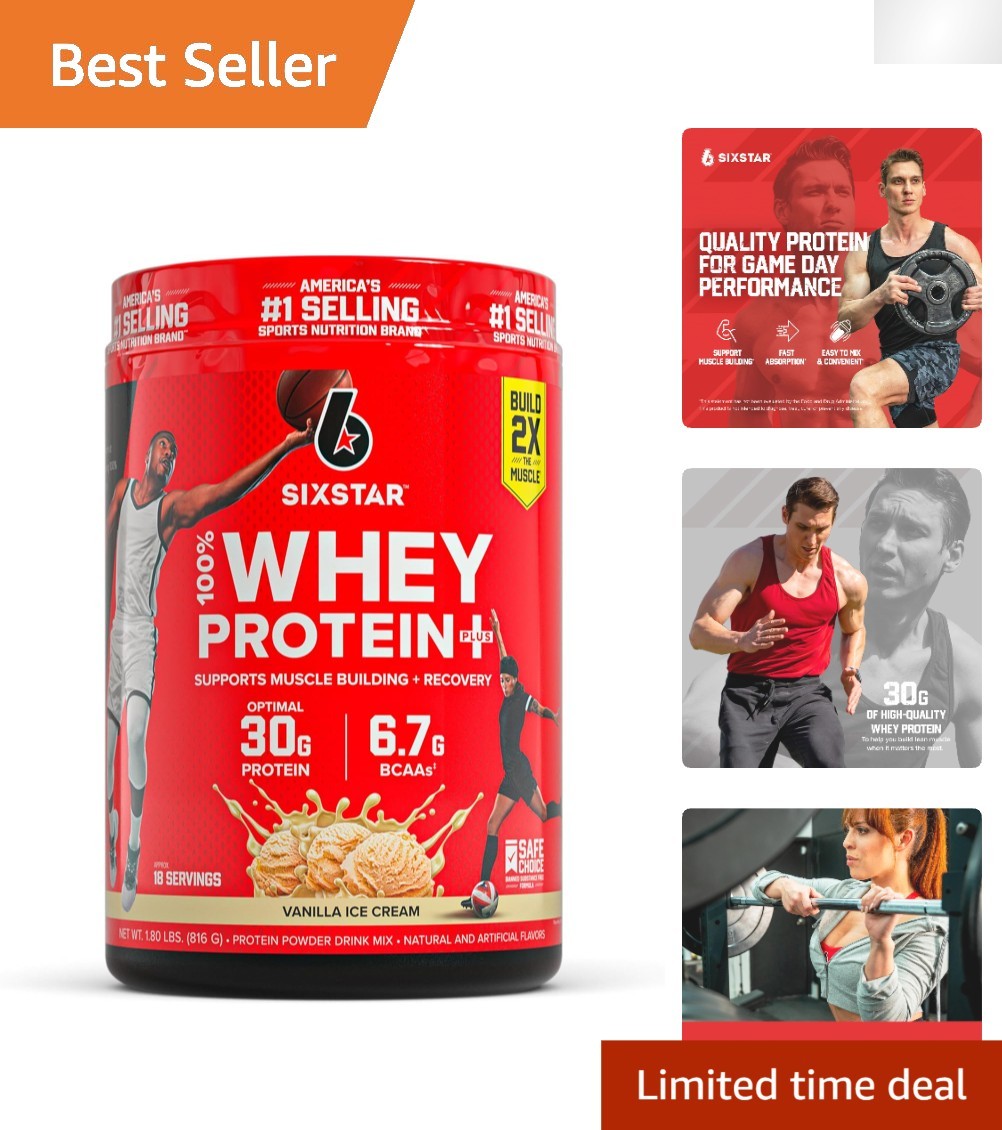 SIXSTAR Whey Protein Plus – 30g Protein & Immune Support, Vanilla Cream, 1.8lbs