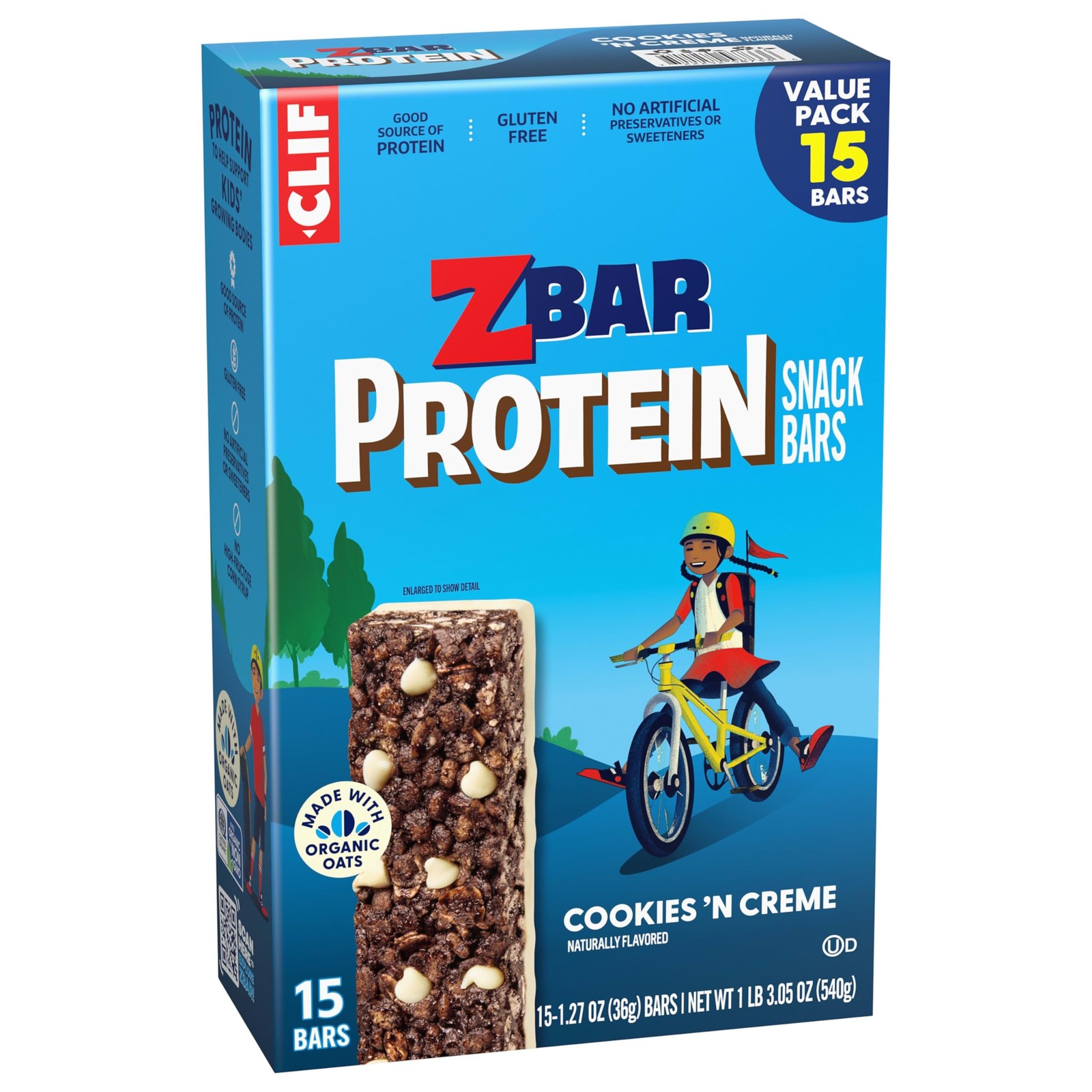 CLIF Kid Zbar Protein – Cookies ‘N Creme – Crispy Snack Bars – 15 bars