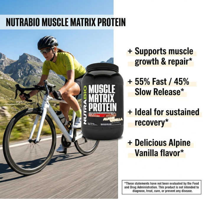 NutraBio Muscle Matrix Protein Powder, Vanilla, 2 lb, 28 Servings