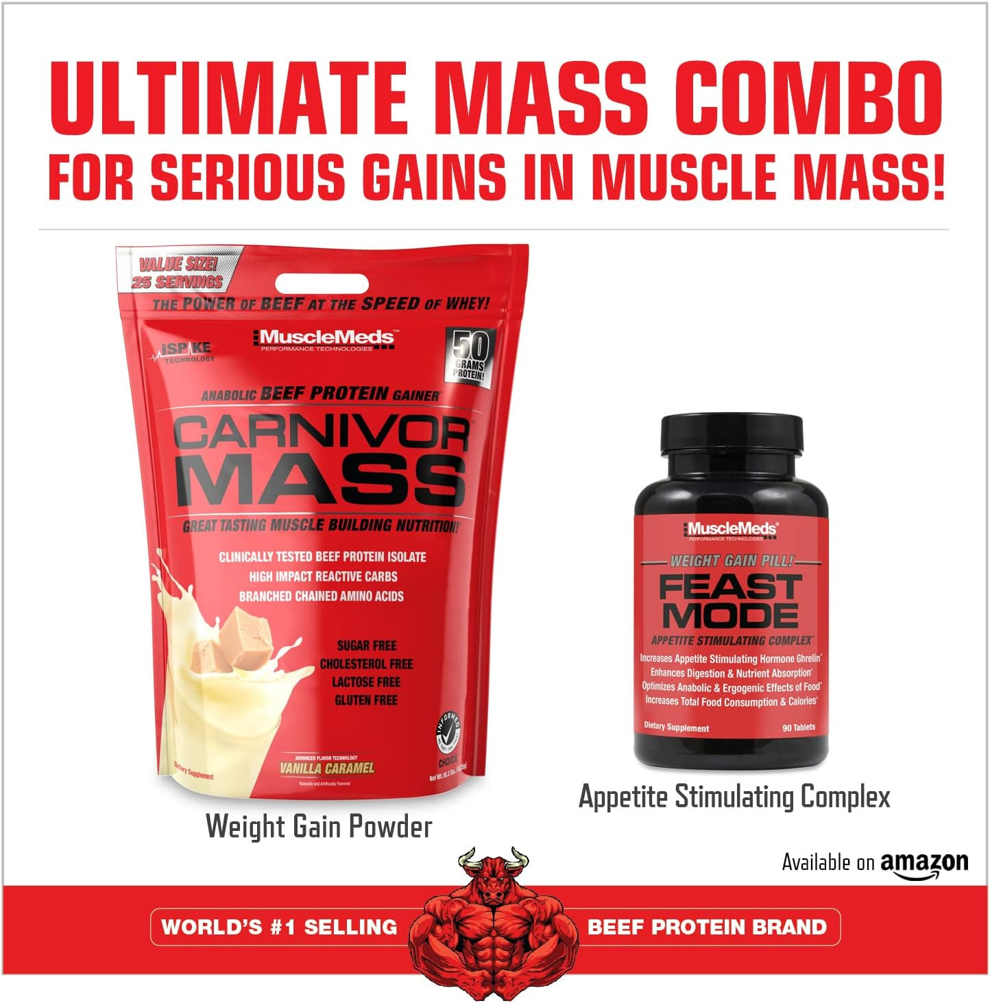 Carnivor Mass Anabolic Beef Protein Gainer, Vanilla Caramel, 10 Pounds