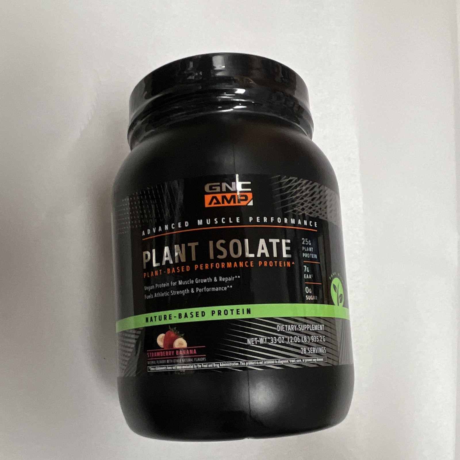 GNC AMP Plant Isolate Protein Powder Strawberry Banana 33oz Vegan 0g Sugar