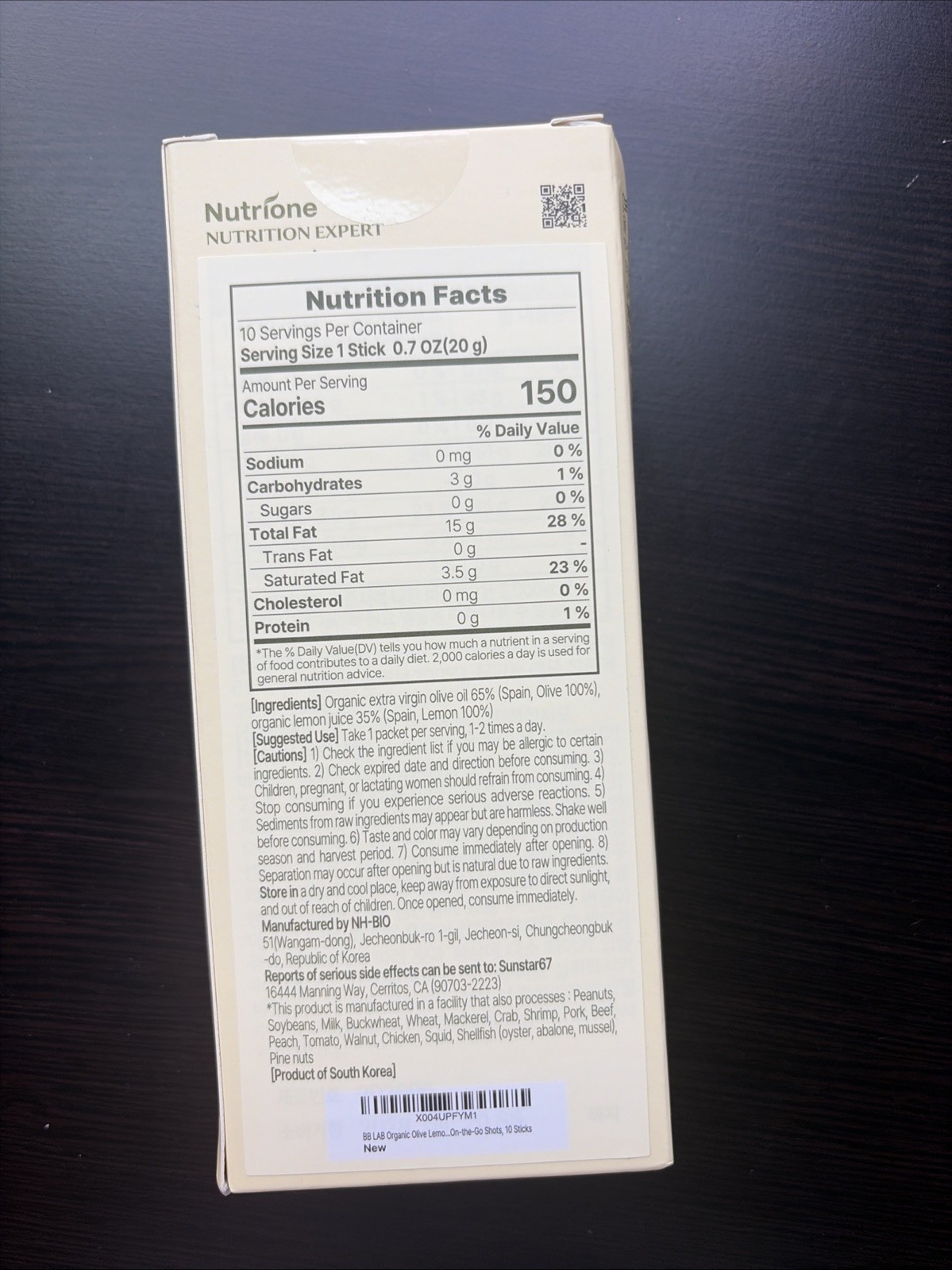 BB LAB Organic Extra Virgin Olive & Lemon Dual Shot, 65:35 Ratio, 10 Sticks