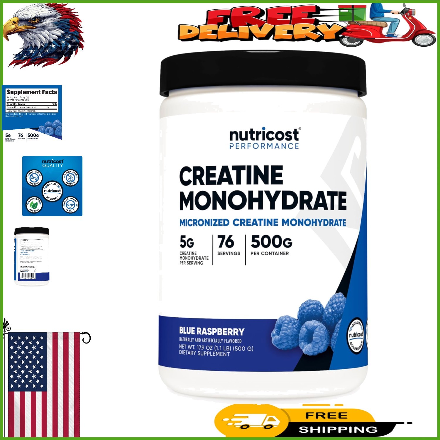 500g Creatine Monohydrate Powder in Blue Raspberry Flavor – Elevate Your Workout