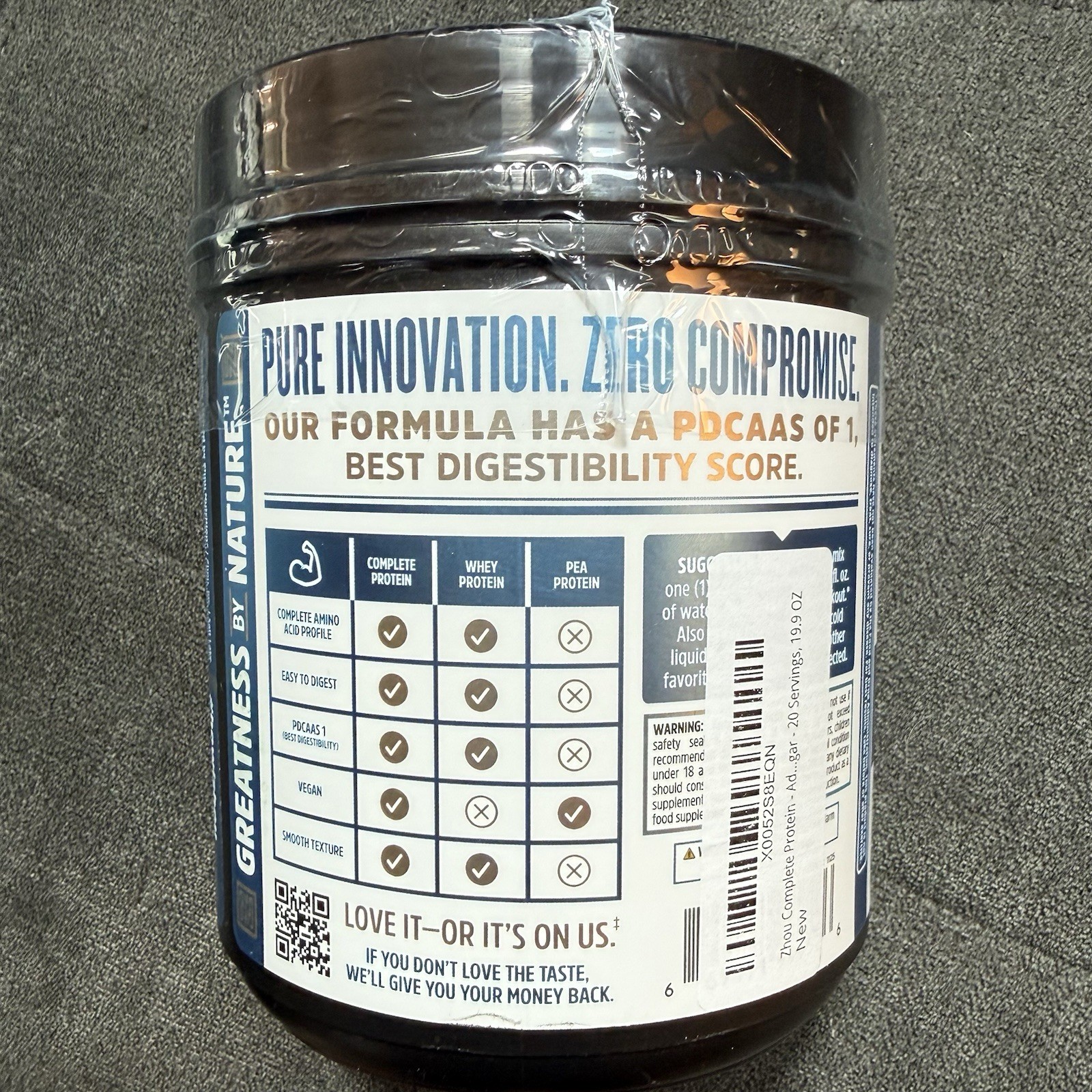 Zhou Complete Protein Vanilla 100% Vegan Protein, No Sugar Added (19.9oz)