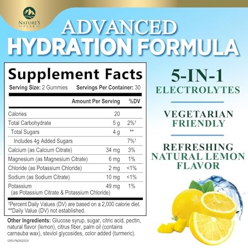 Hydration Electrolyte Gummies – Daily Liquid Replenisher 60 Count (Pack of 1)