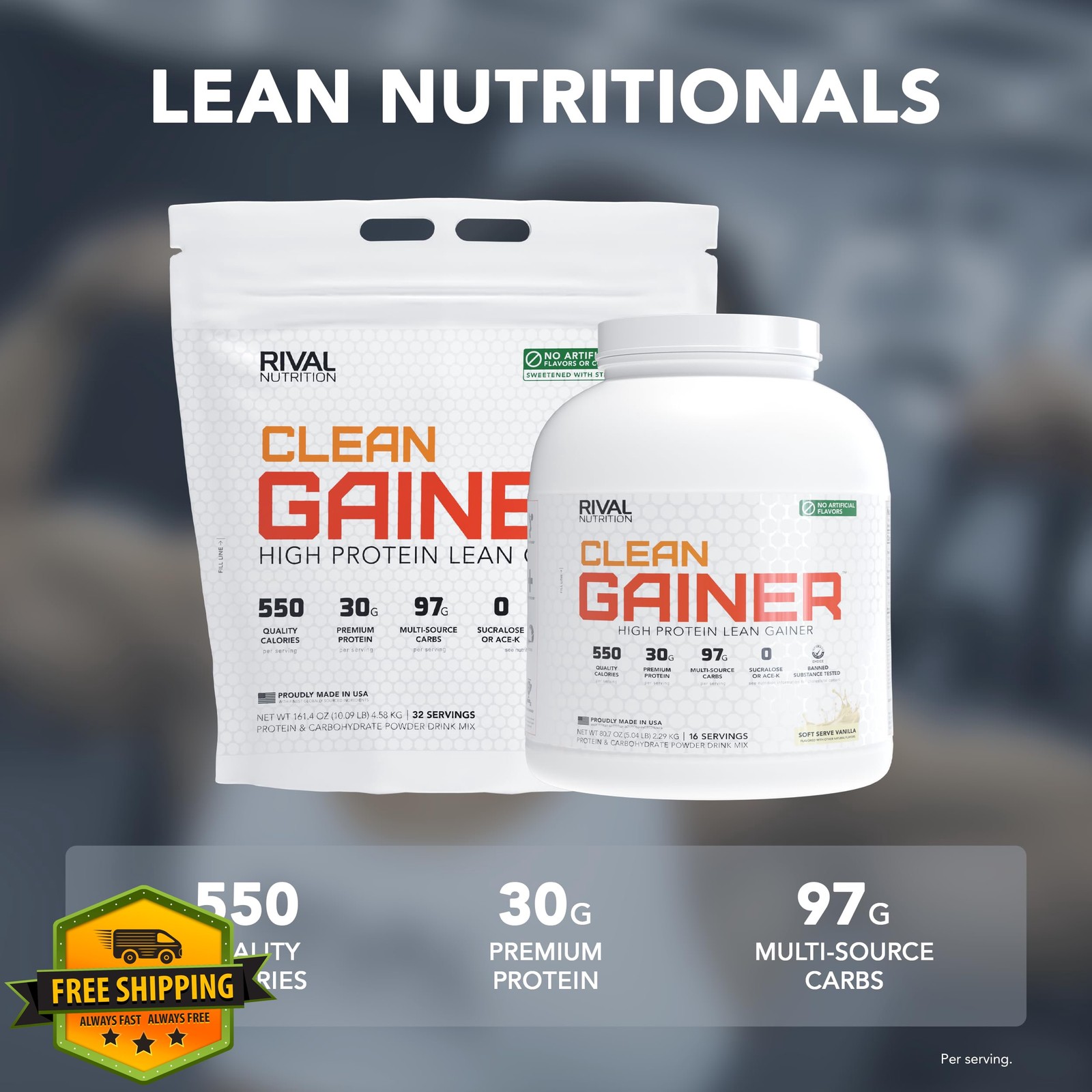 Rival Nutrition Vanilla High Protein Lean Gainer Powder 5 Lb 16 Servings 550 Cal