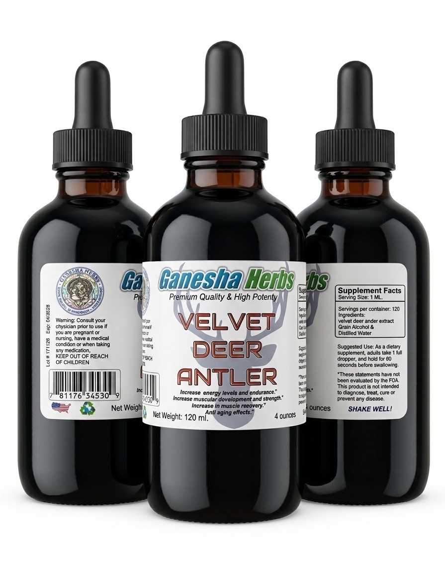 VELVET DEER ANTLER 20:1 LIQUID DUAL EXTRACT TINCTURE 4 oz. 120 SERVINGS!