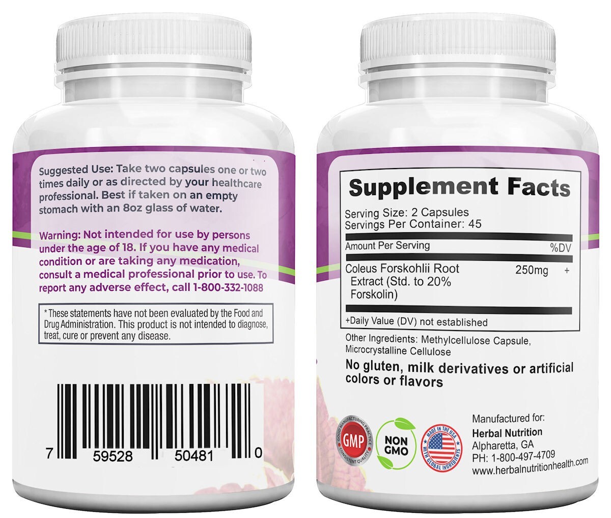 Best Forskolin Extract Weight Loss Supplement 180 Capsules 250mg 20% Extract