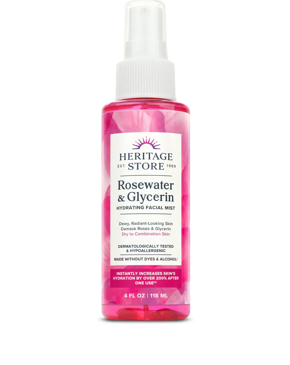 Heritage Products Hydrating Rosewater and Vegetable Glycerin Spray – 4 Fl Oz.