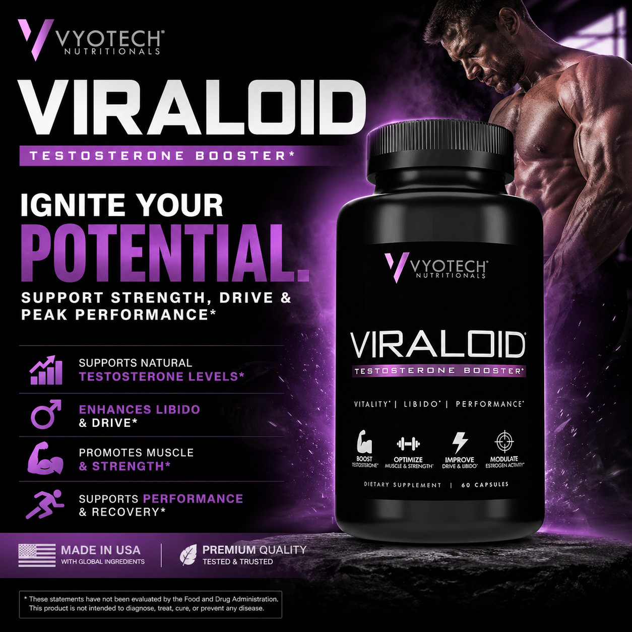 Testosterone Booster for Men Muscle Strength Energy Support 3 Bottles