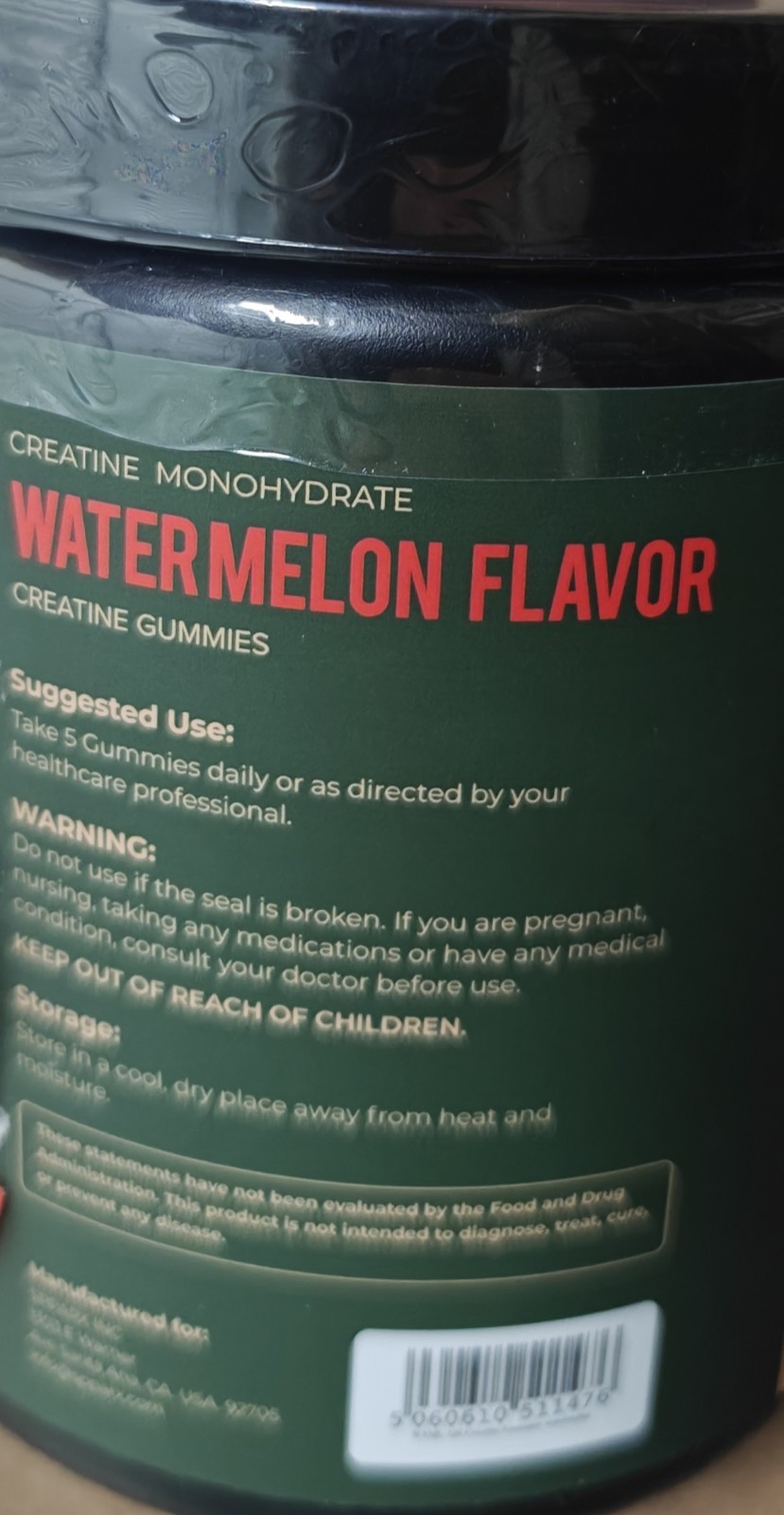 Creatine Monohydrate Gummies MADE IN USA, Certified by USA Lab, Sour Watermelon