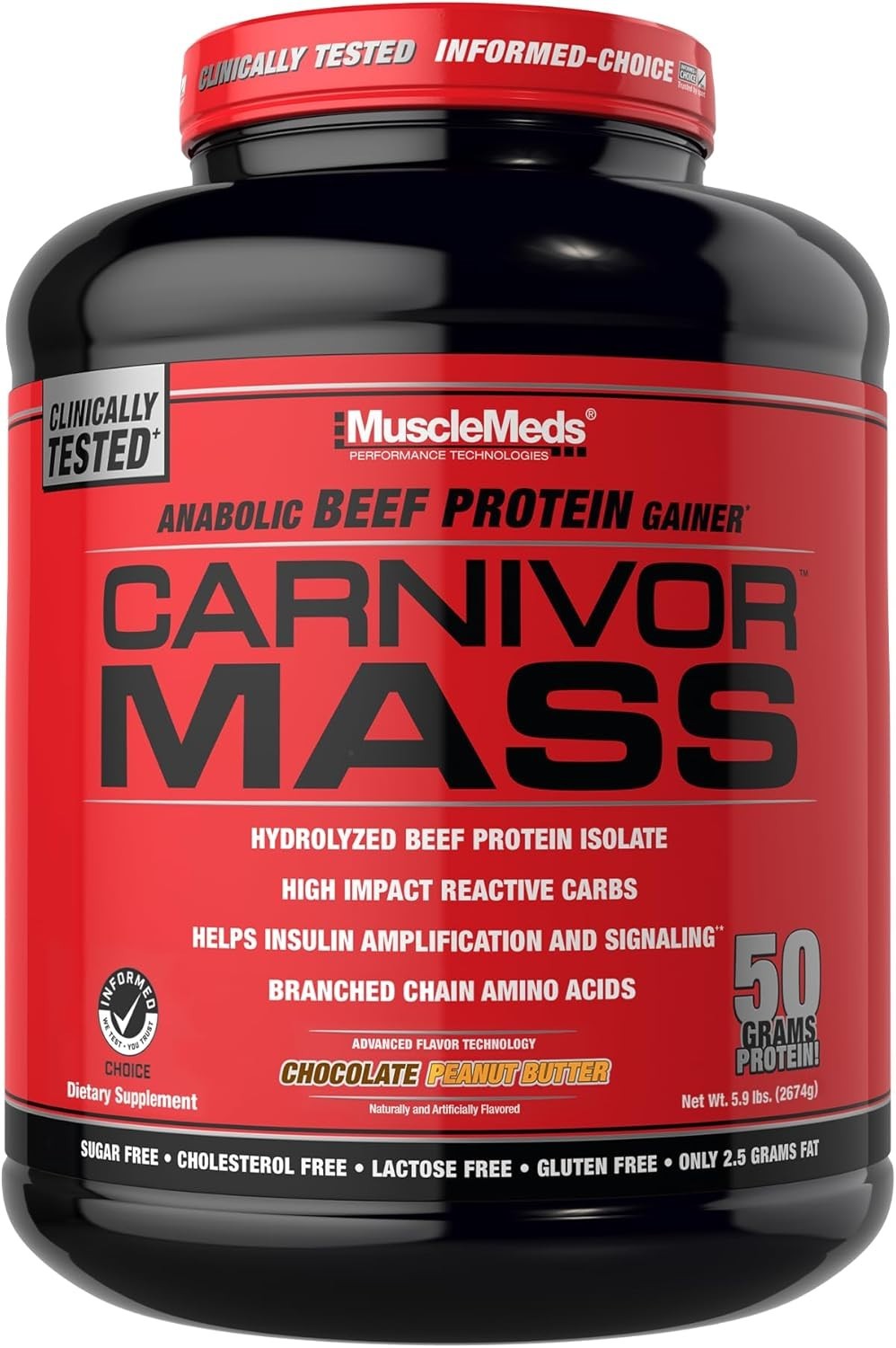 CARNIVOR Mass Gainer 6 lb – 50g Beef Protein Isolate, 125g Carbs, Lactose Free