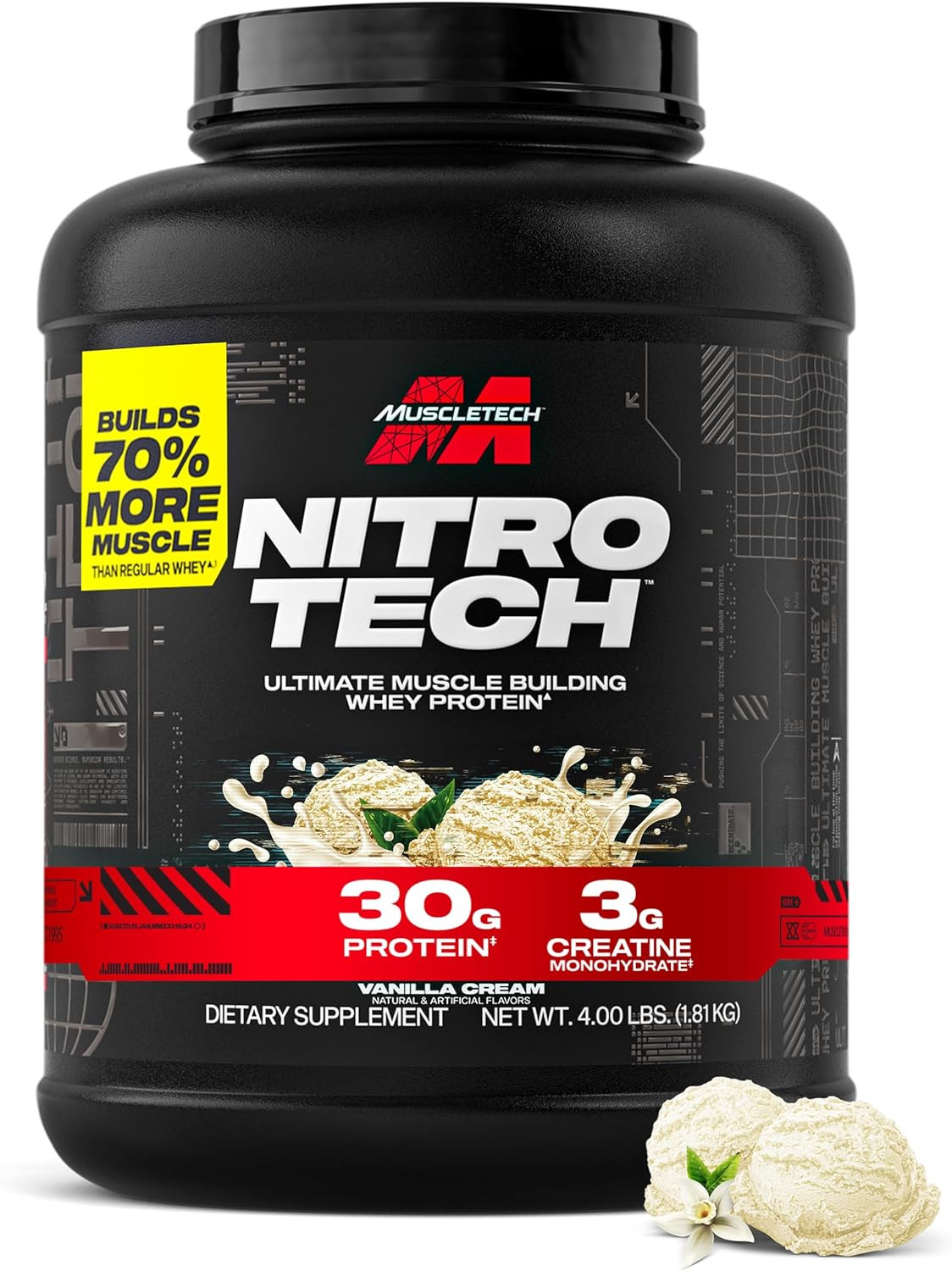Whey Protein Powder (Vanilla Cream, 4 Pound) – Nitro-Tech Ultimate Muscle Buildi