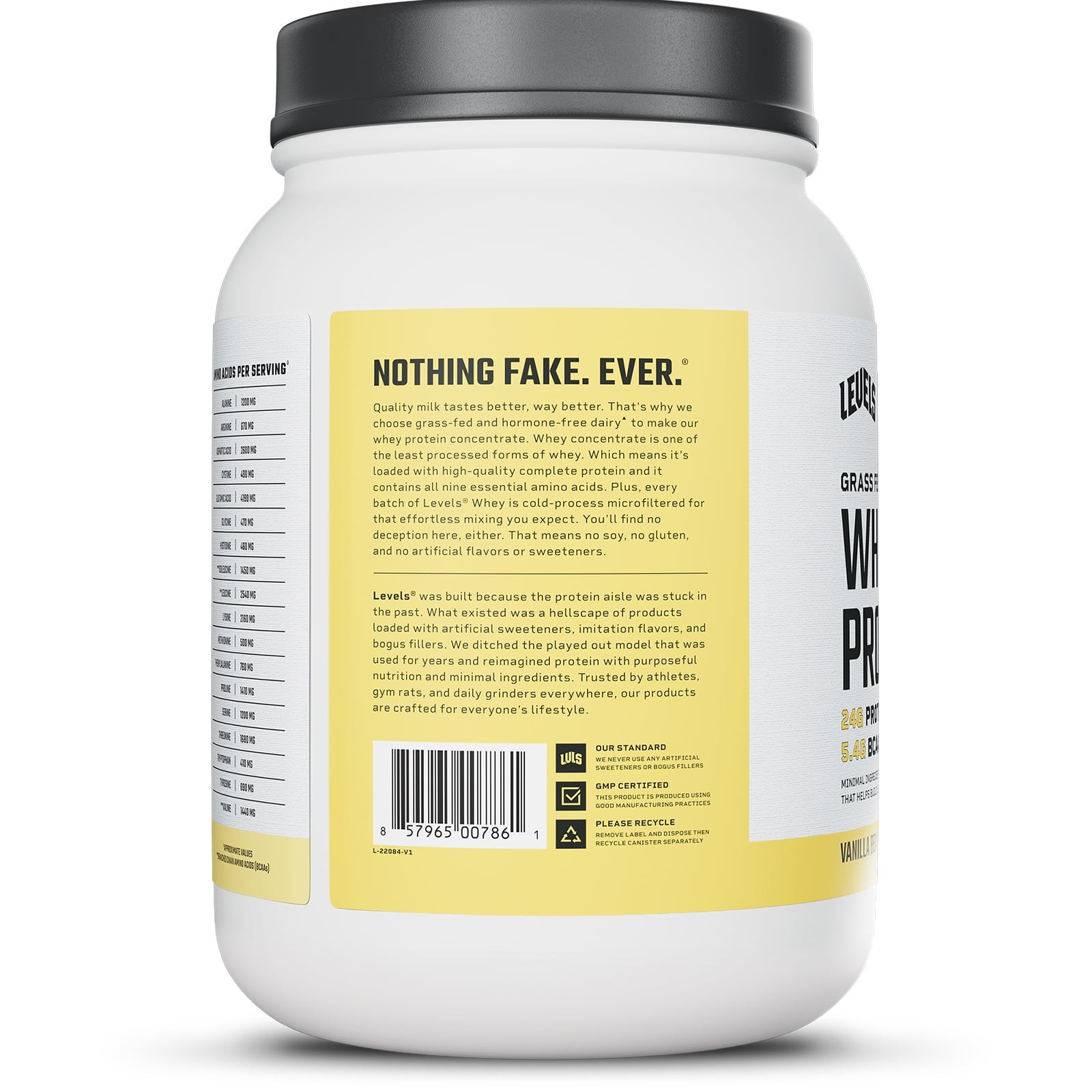 Levels Grass Fed Whey Protein Powder, No Artificials,24G of Protein,Vanilla Bean