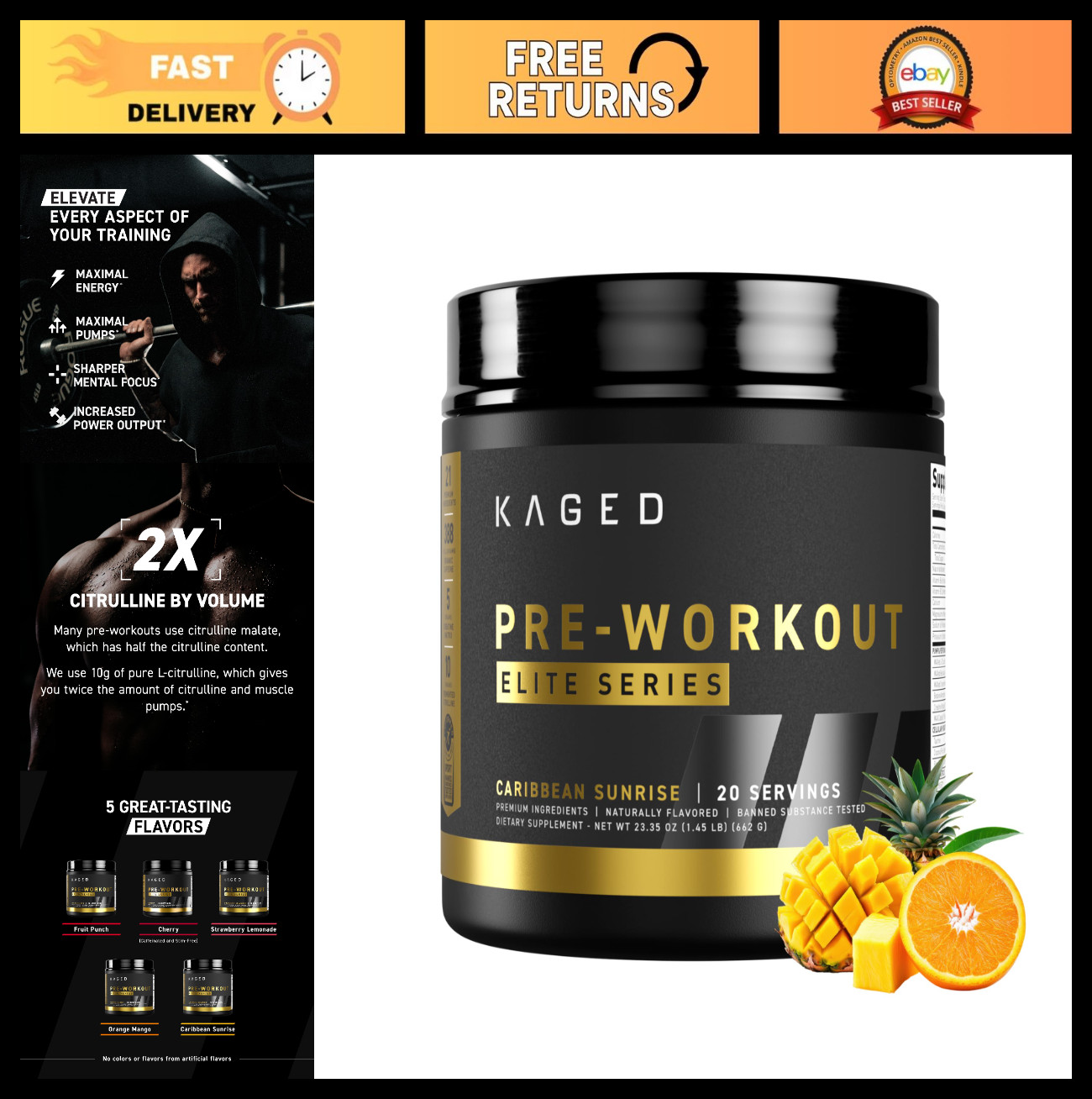 High-Stimulant Pre Workout Powder for Energy & Focus | L-Citrulline, Beta Alanin