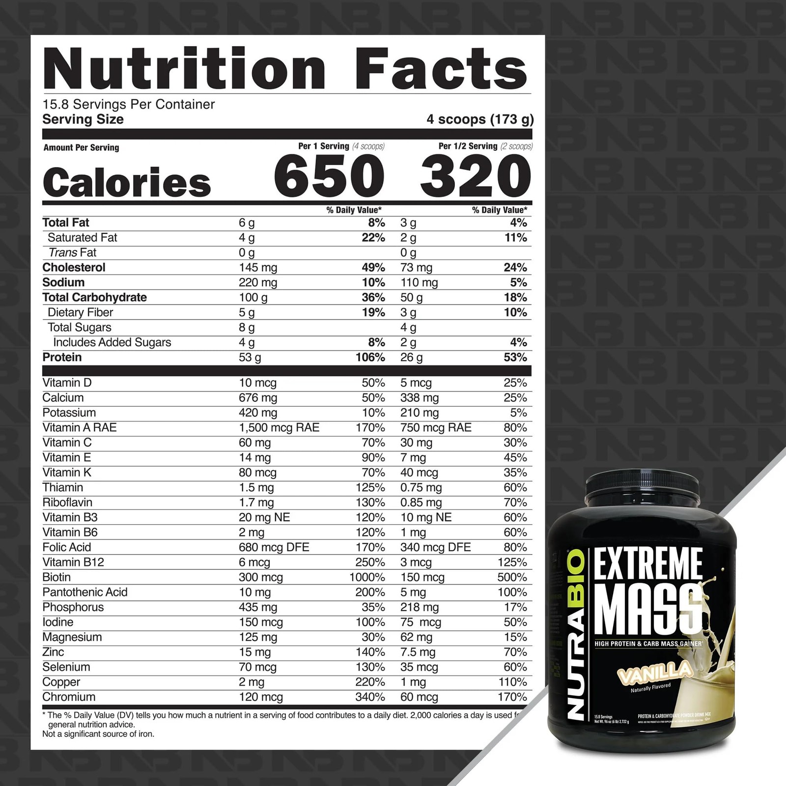 NutraBio Extreme Mass Gainer Protein Powder, 53G Protein, Clean Weight Gainer,