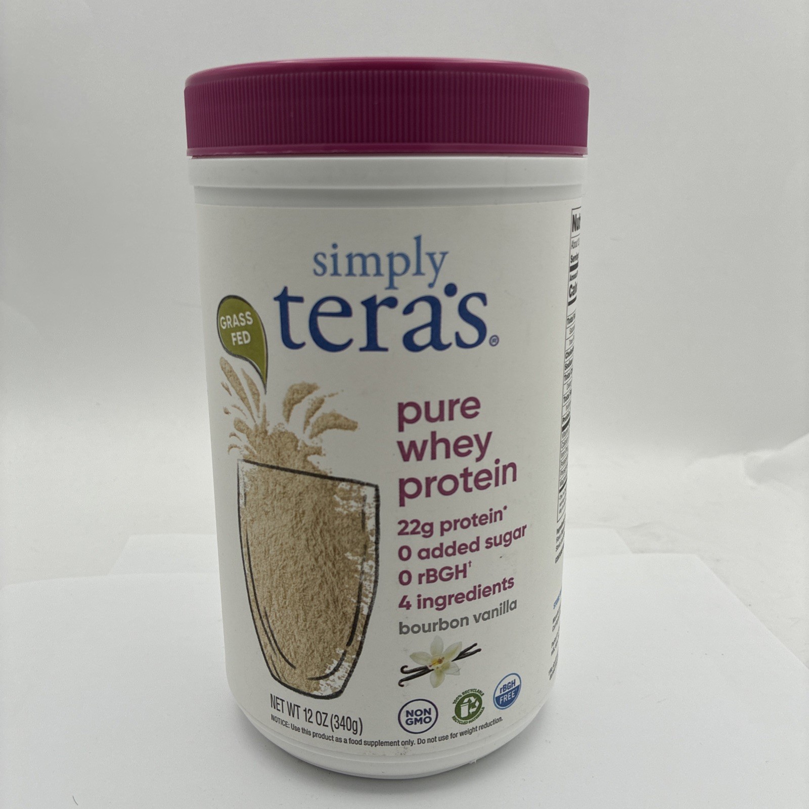 Grass Fed Whey Protein Powder Vanilla 12 Ounce Natural Ingredients 22g Protein