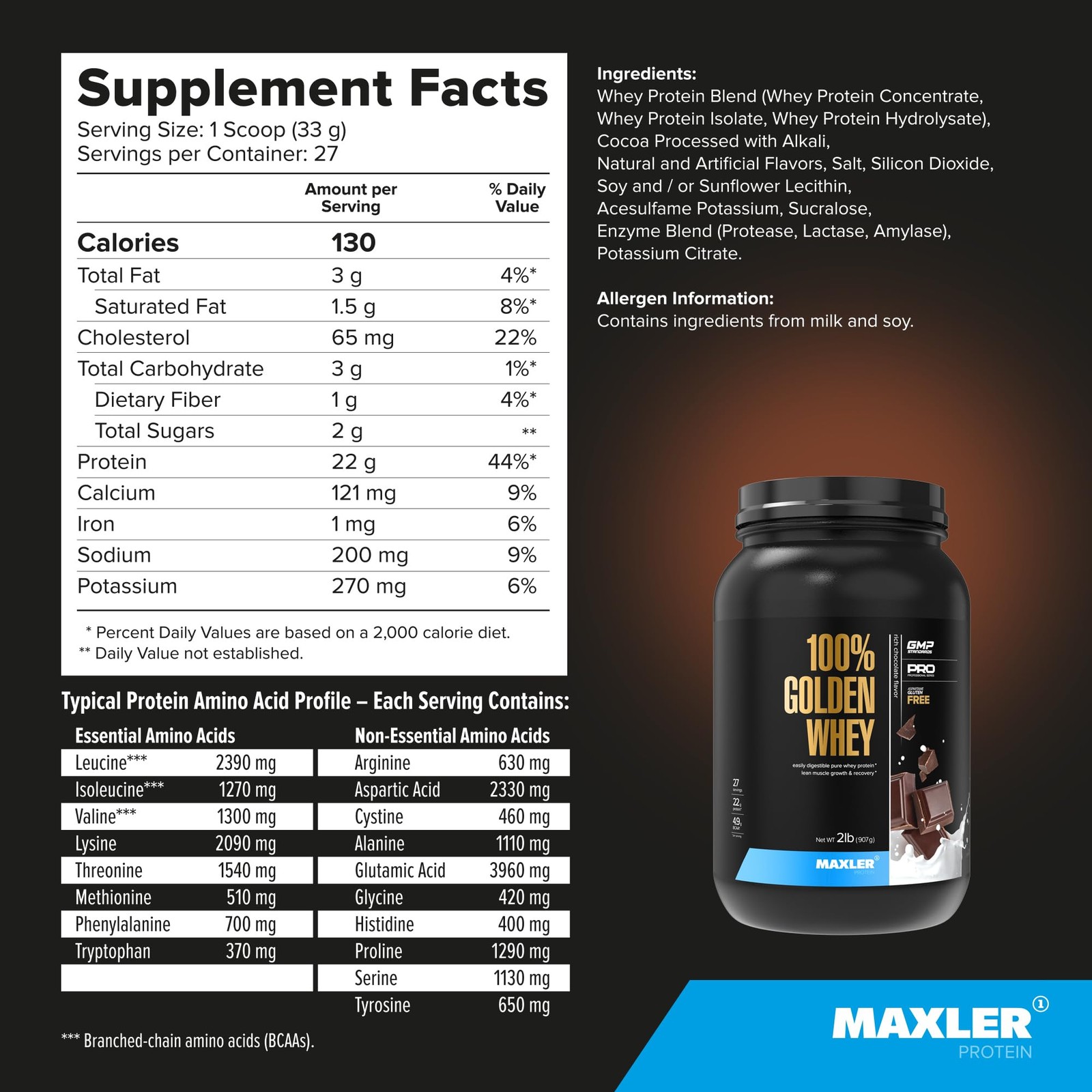 Maxler 100% Golden Whey Protein 22g of Protein per Serving Whey Protein Pow…