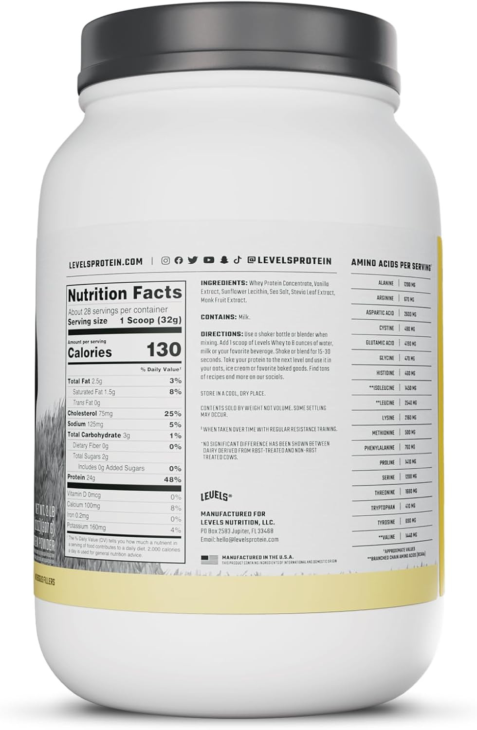 Levels Grass Fed Whey Protein Powder, No Artificials, 24G of Protein, Vanilla…