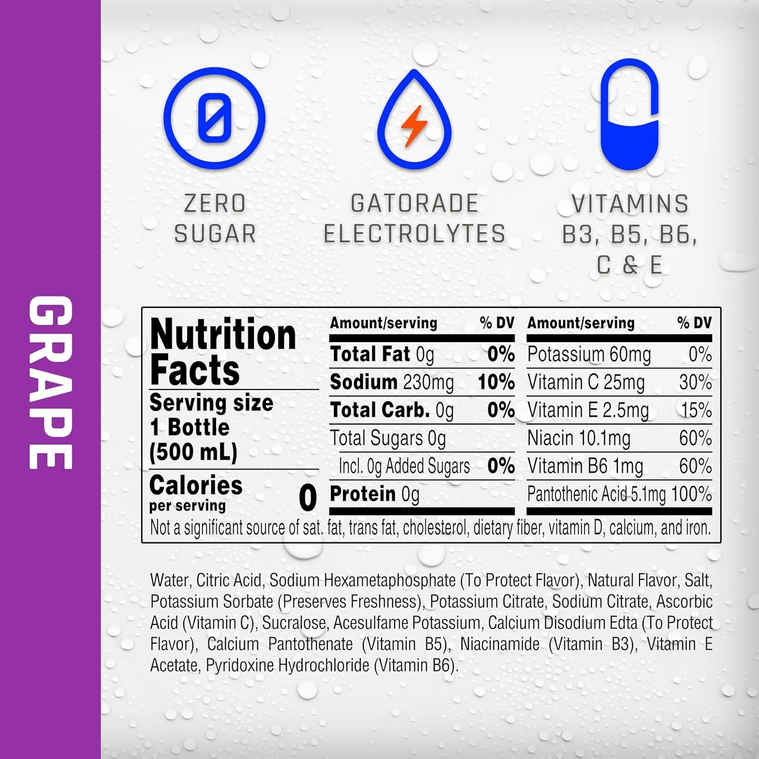 Electrolyte Water Grape Flavored Zero Sugar Vitamins Rehydration Pack of 12
