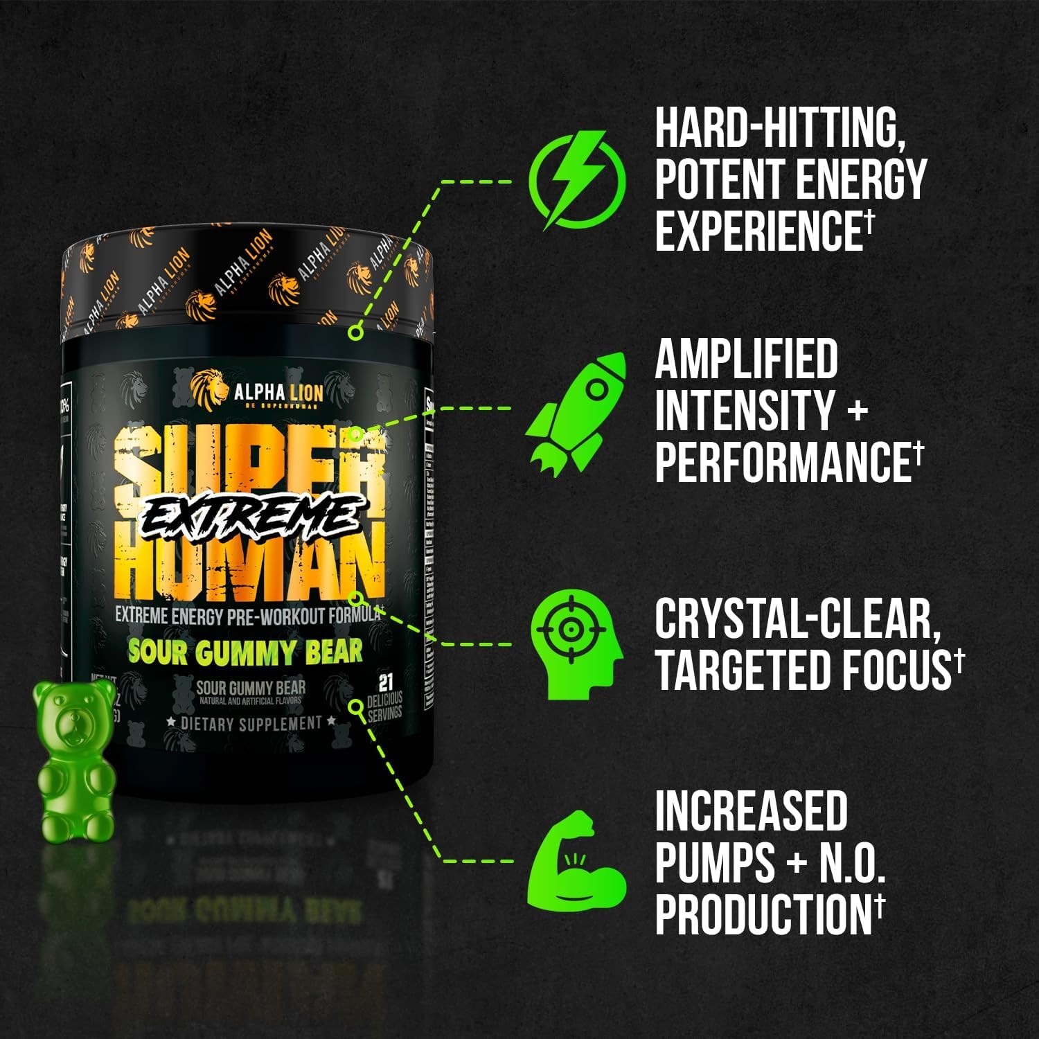 Alpha Lion Superhuman Extreme Energy Pre-Workout Hulk Juice 21 Full Servings New