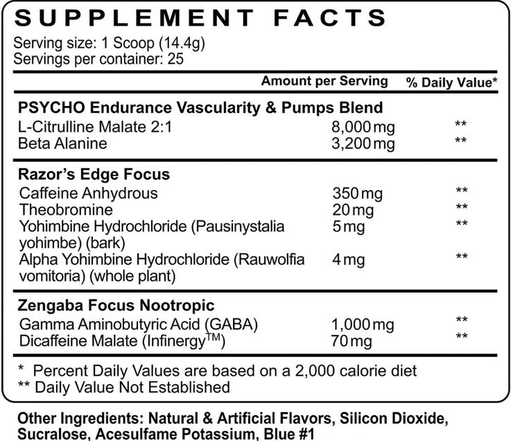 Psycho Pharma EDGE OF INSANITY 25SRV Extreme Pre-Workout Spike Punch