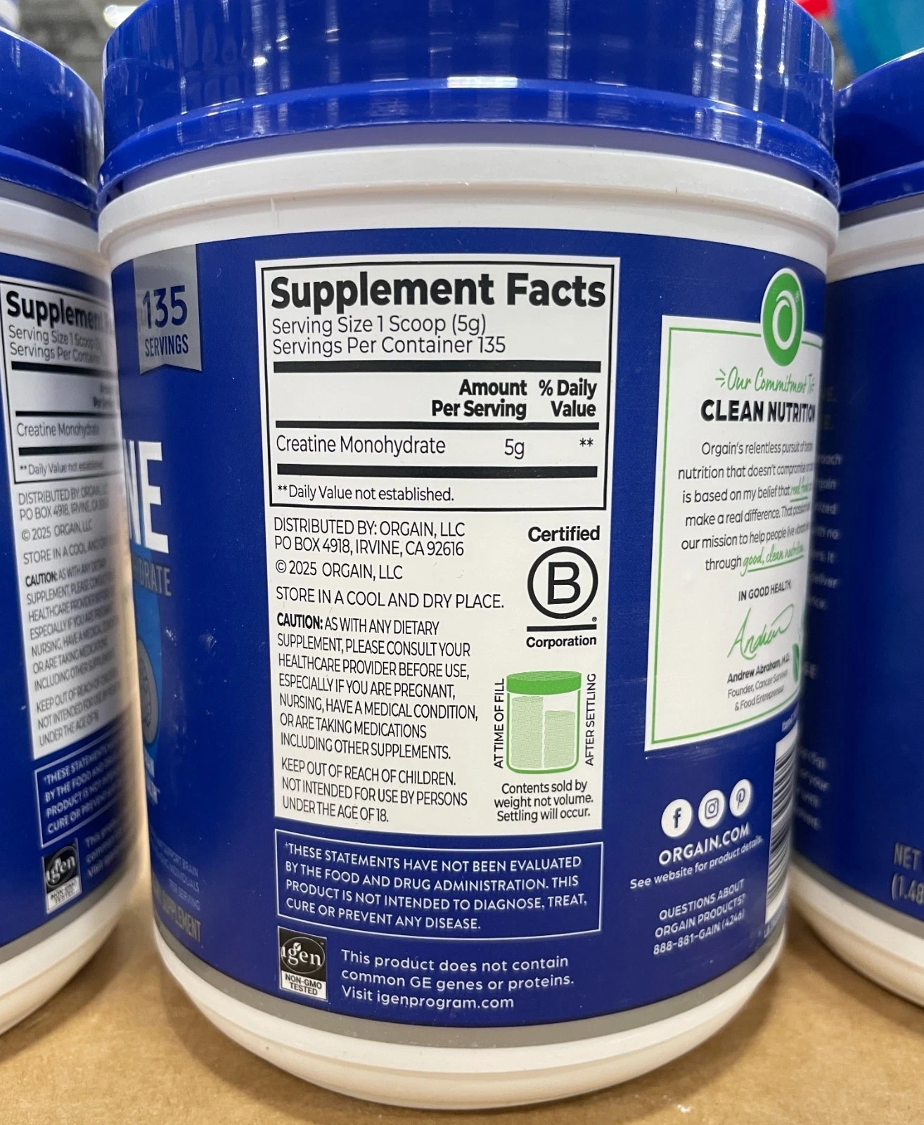 Orgain Creatine Monohydrate Powder Unflavored 23.8OZ 135 Servings