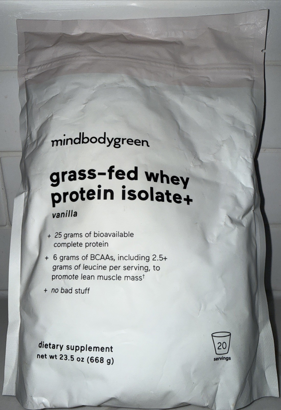 mindbodygreen Grass-Fed Whey Protein Isolate Vanilla Powder 23.5oz All Natural