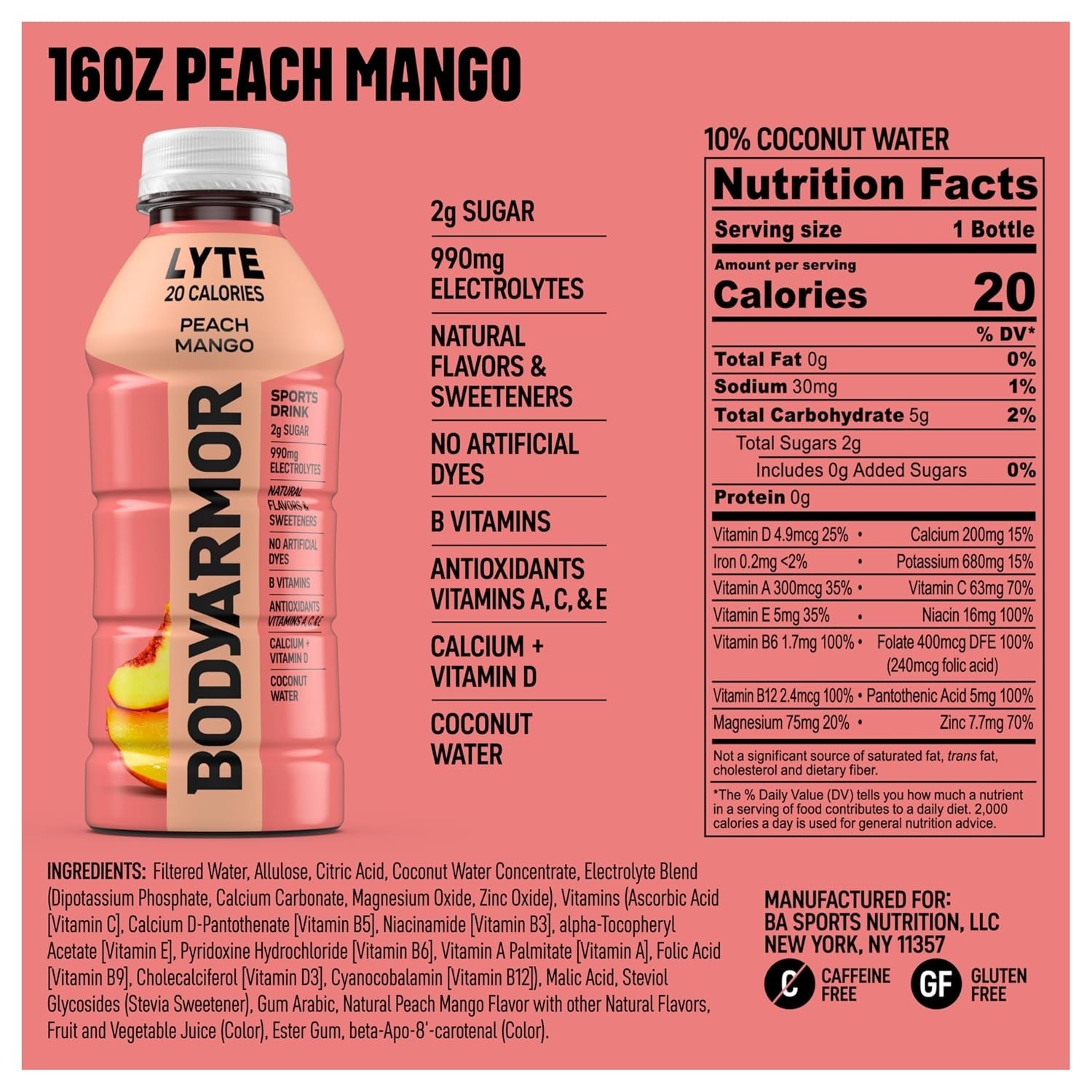 Natural Lyte Sports Drink, Peach Mango Flavor – Hydration Without Guilt 6 Pack