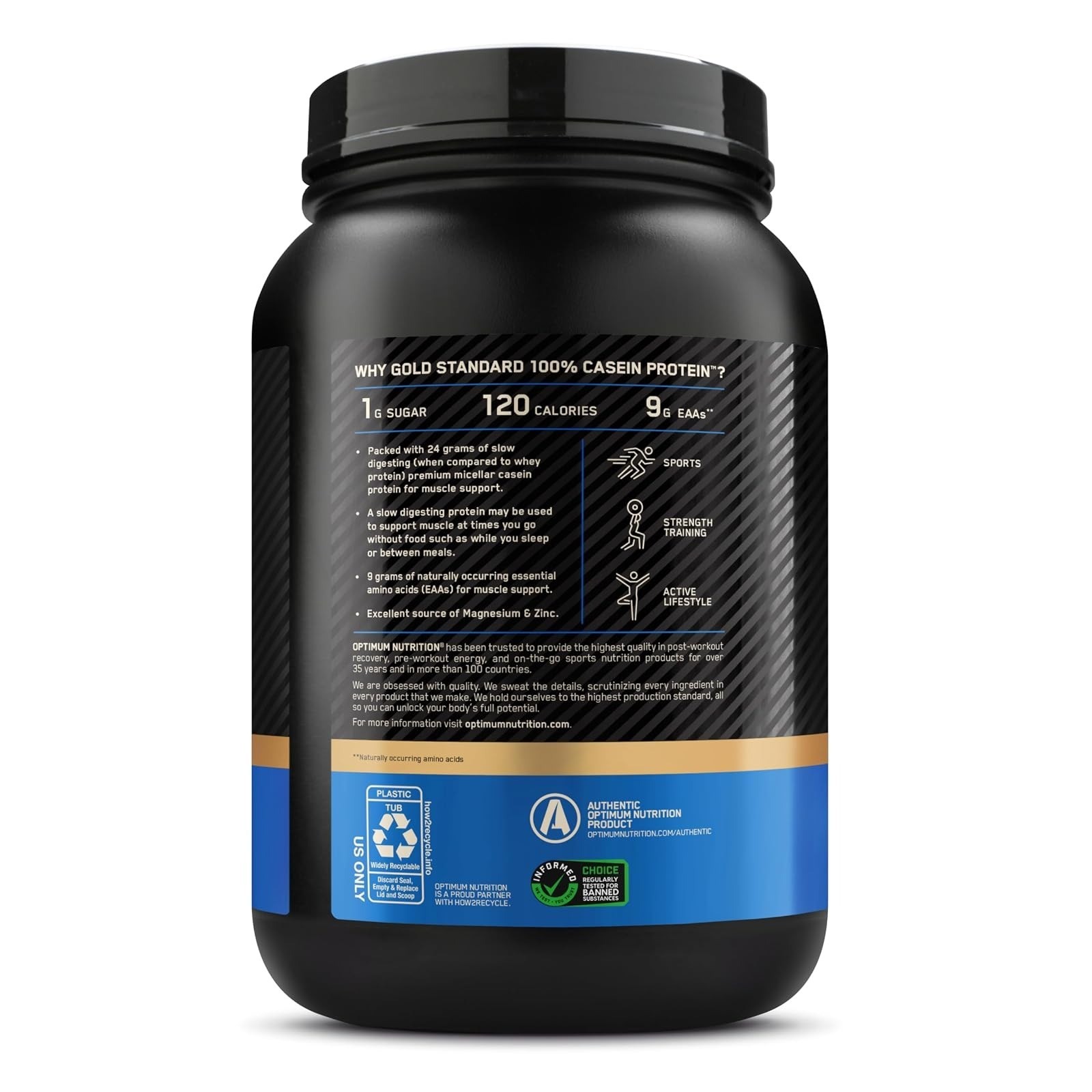 Optimum Nutrition Gold Standard Casein Protein Powder, Vanilla, 2 LB