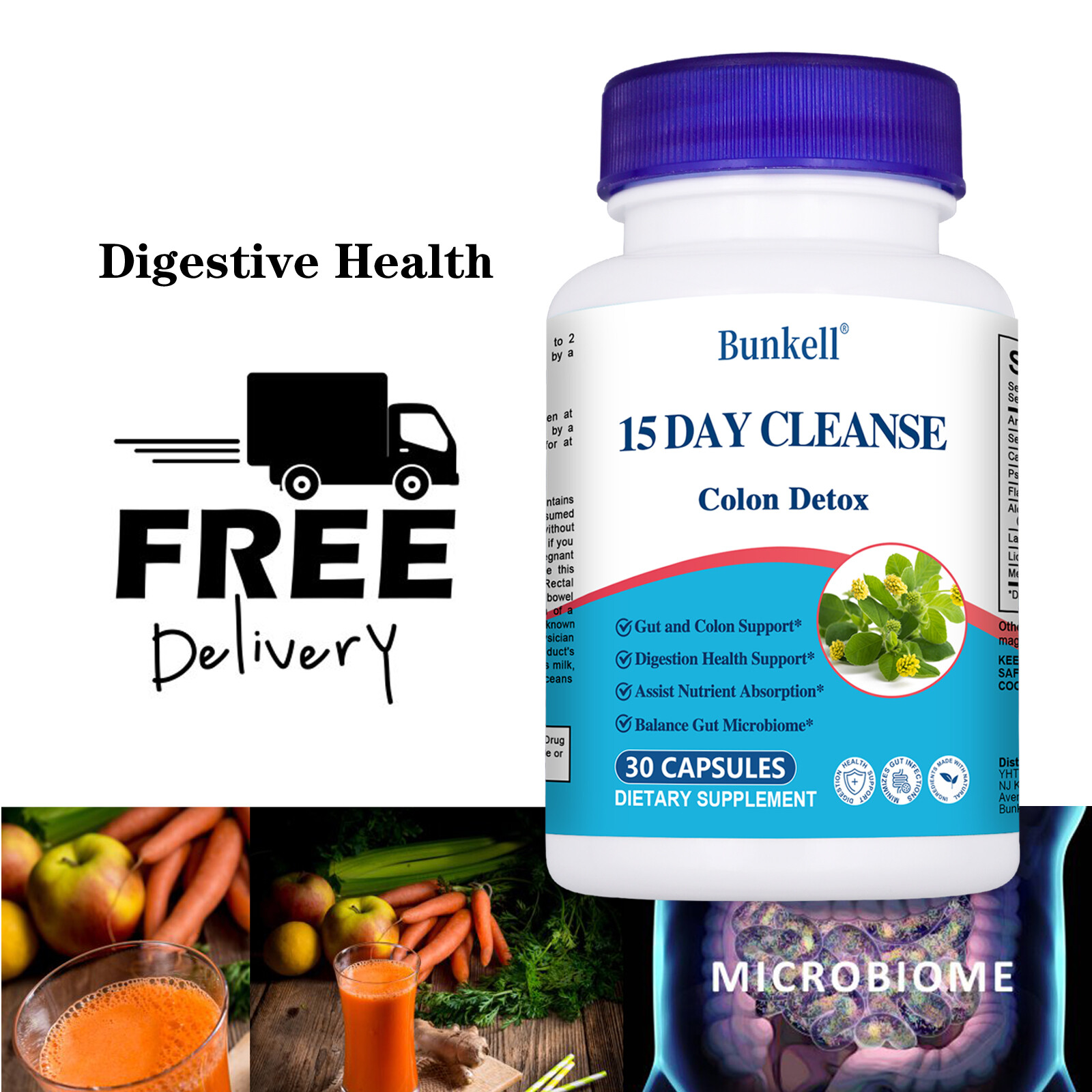 4 Bottles 15 Day Cleanse – Psyllium Husk, Probiotics – Colon Cleanse & Detox