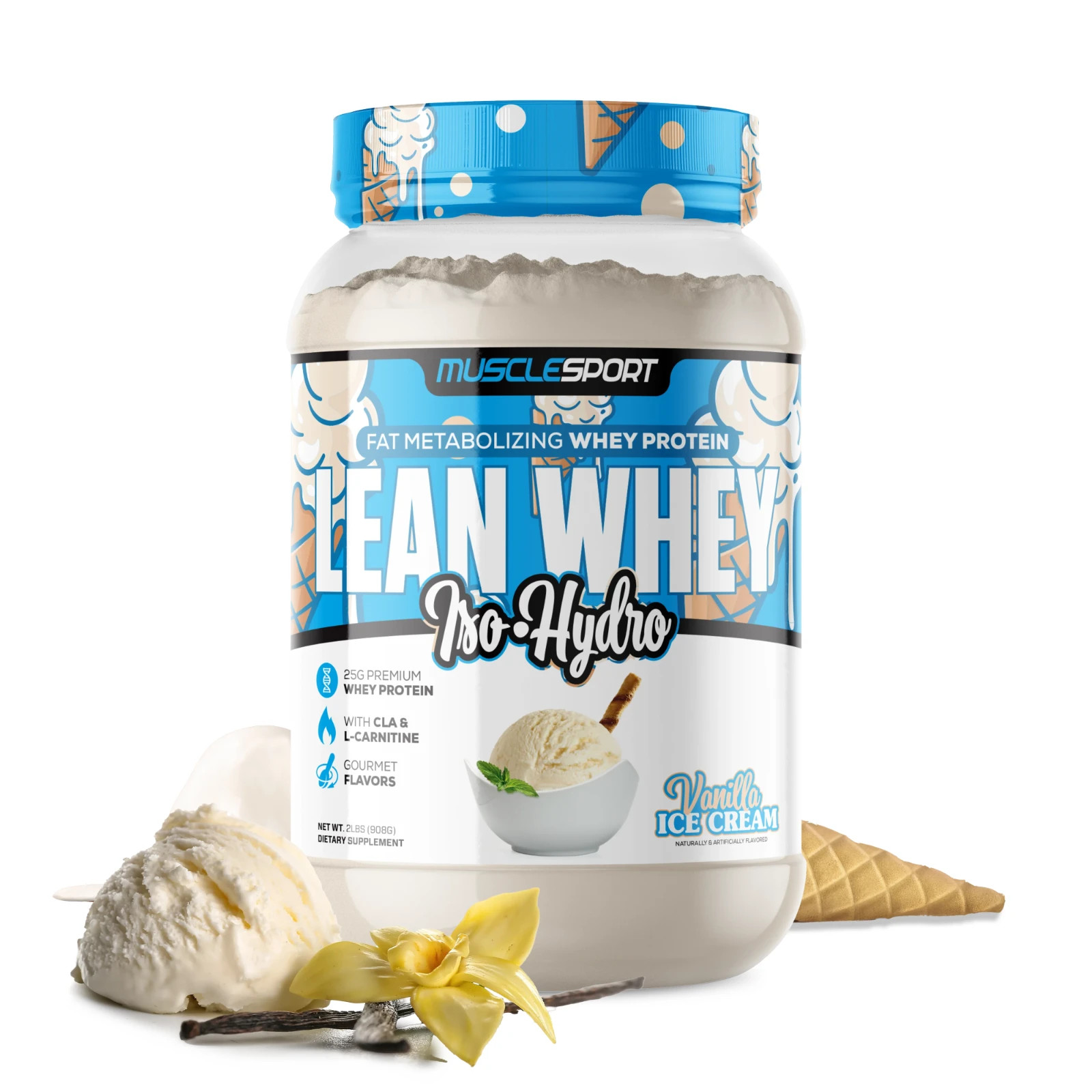 Lean Whey, Iso-Hydro, VANILLA Ice Cream, 2 lbs (908 g)