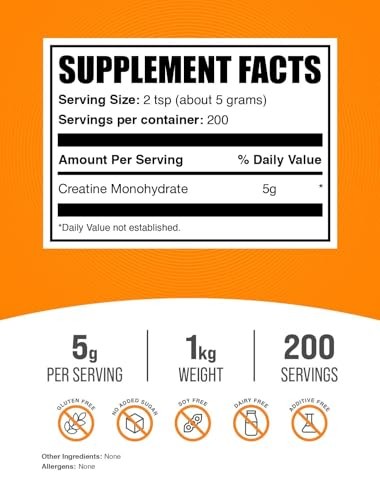 Creatine Monohydrate Powder 1kg Micronized Pure Unflavored 5g