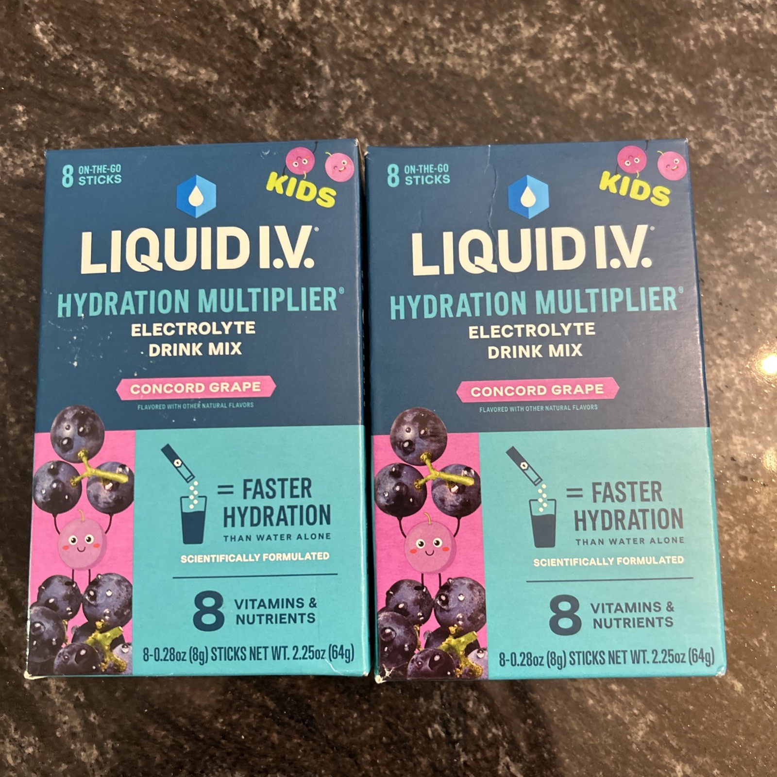 LIQUID IV Concord Grape Kids Hydration Mix 8 Ct 0.28 OZ Lot of 2 exp 9/27/2026+