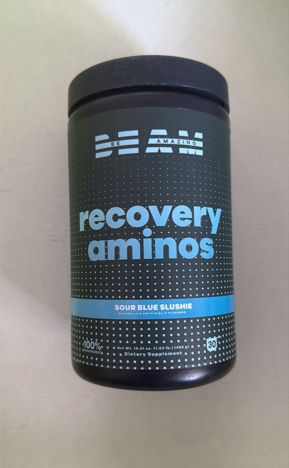 BEAM Recovery Aminos Powder BCAAs, EAAs Sour Blue Slushie – Sealed – Exp 11/27