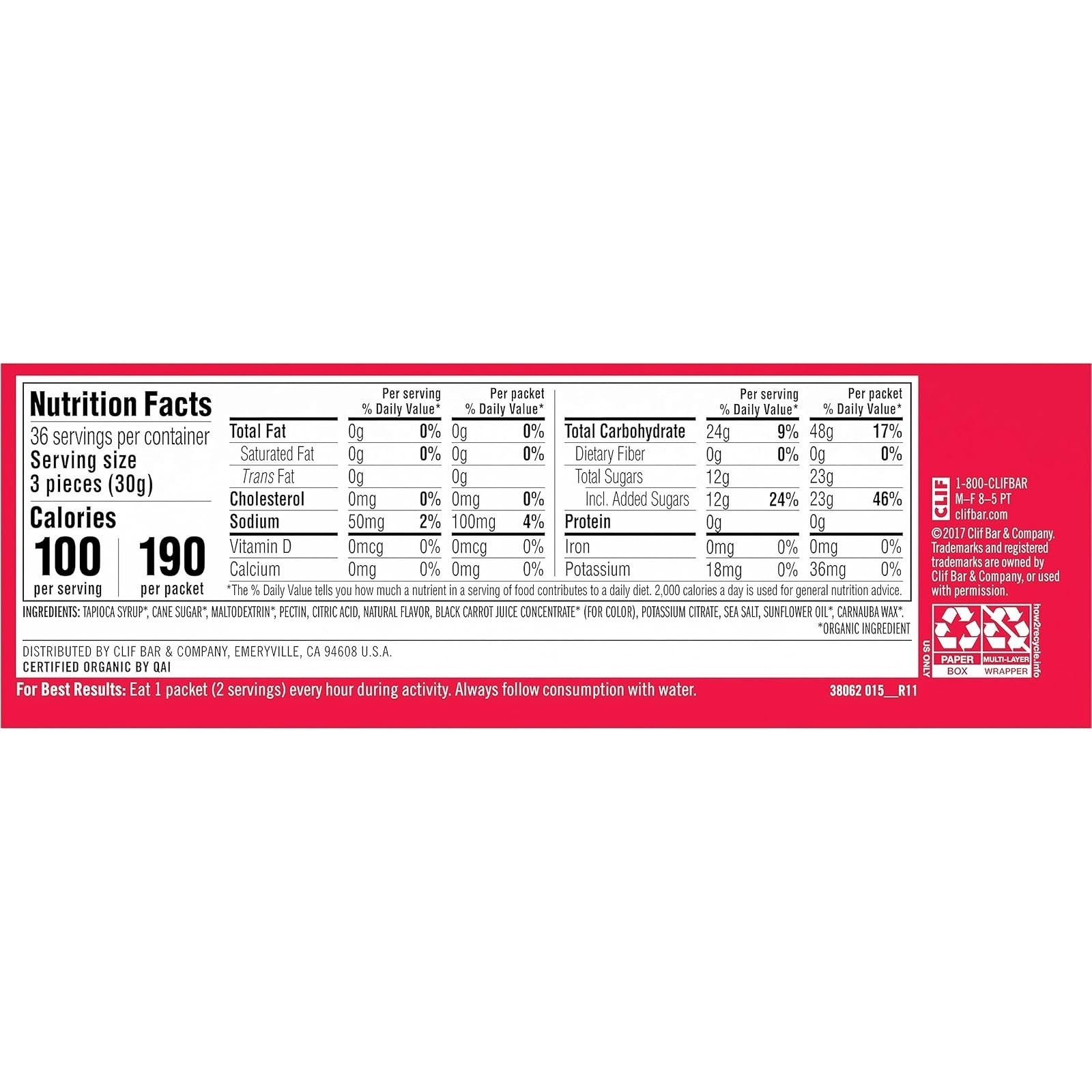 CLIF BLOKS Strawberry Flavor Energy Chews – Plant Based, Non-GMO, 18 Count