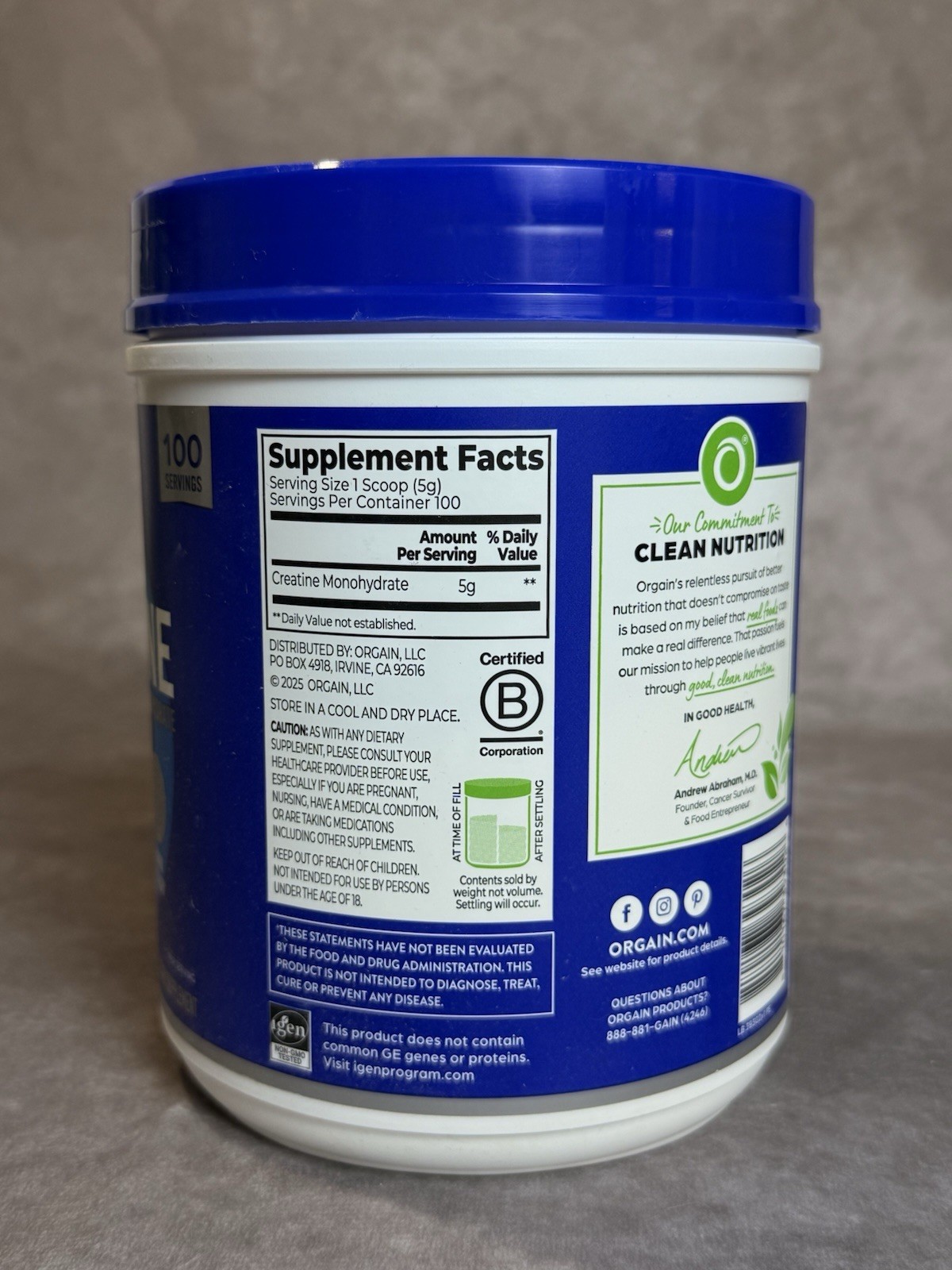 Orgain Creatine Monohydrate Powder Unflavored 100 Servings 17.64 oz