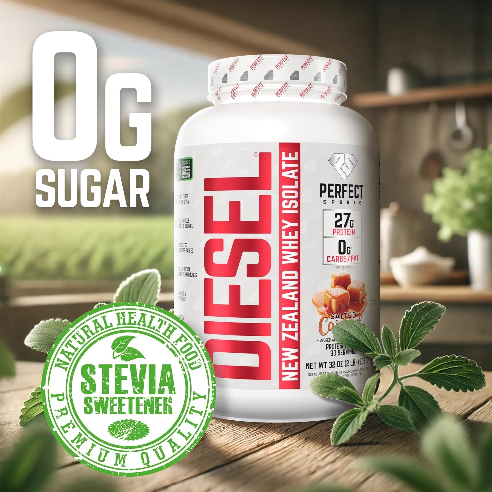 PERFECT SPORTS Diesel 100% Zealand Whey Protein Isolate Stevia Sweetened, No