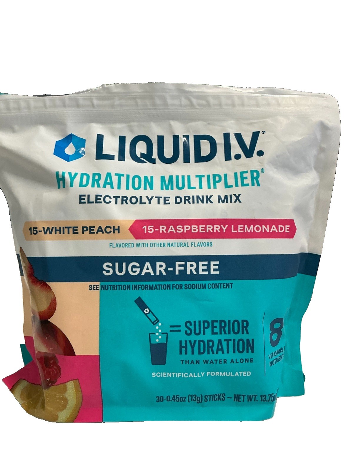 Liquid I.V Hydration Sugar-Free Peach+Rasperry 25 Sticks EXP 01/2028